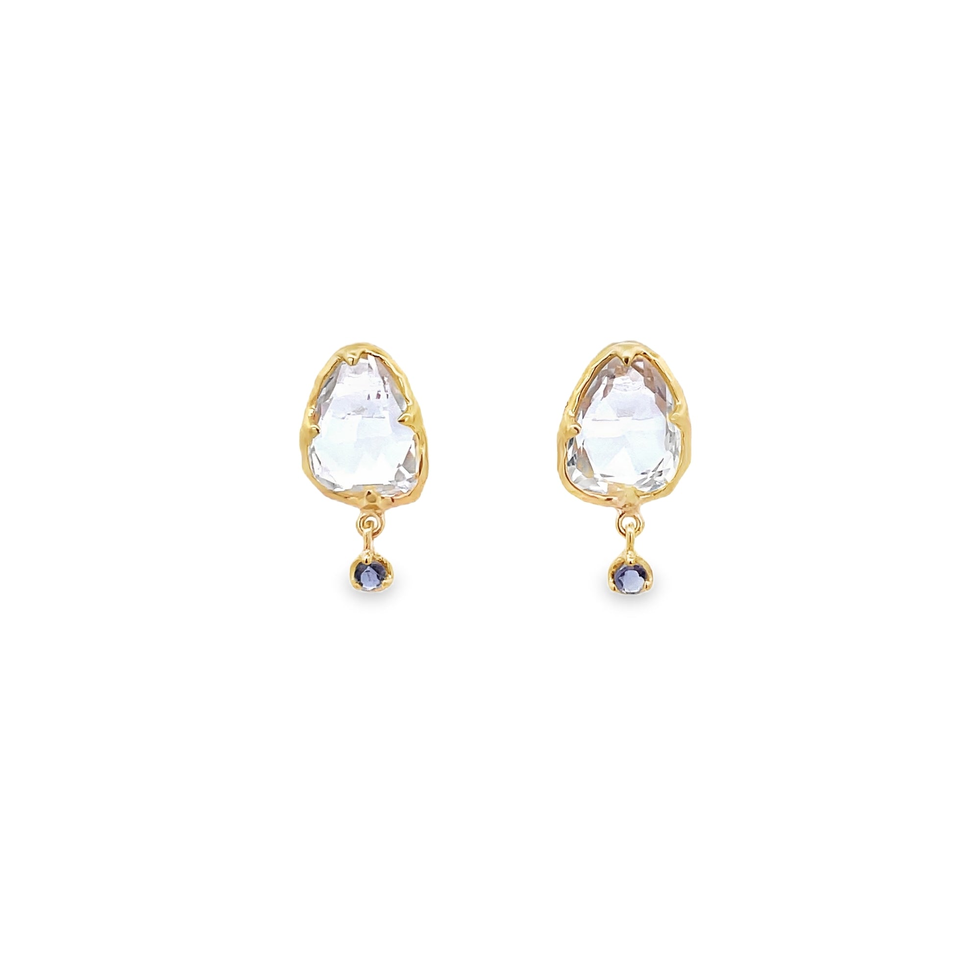 IRREGULAR CRYSTAL IOLITE EARRINGS SET IN 925 GOLD PLATED