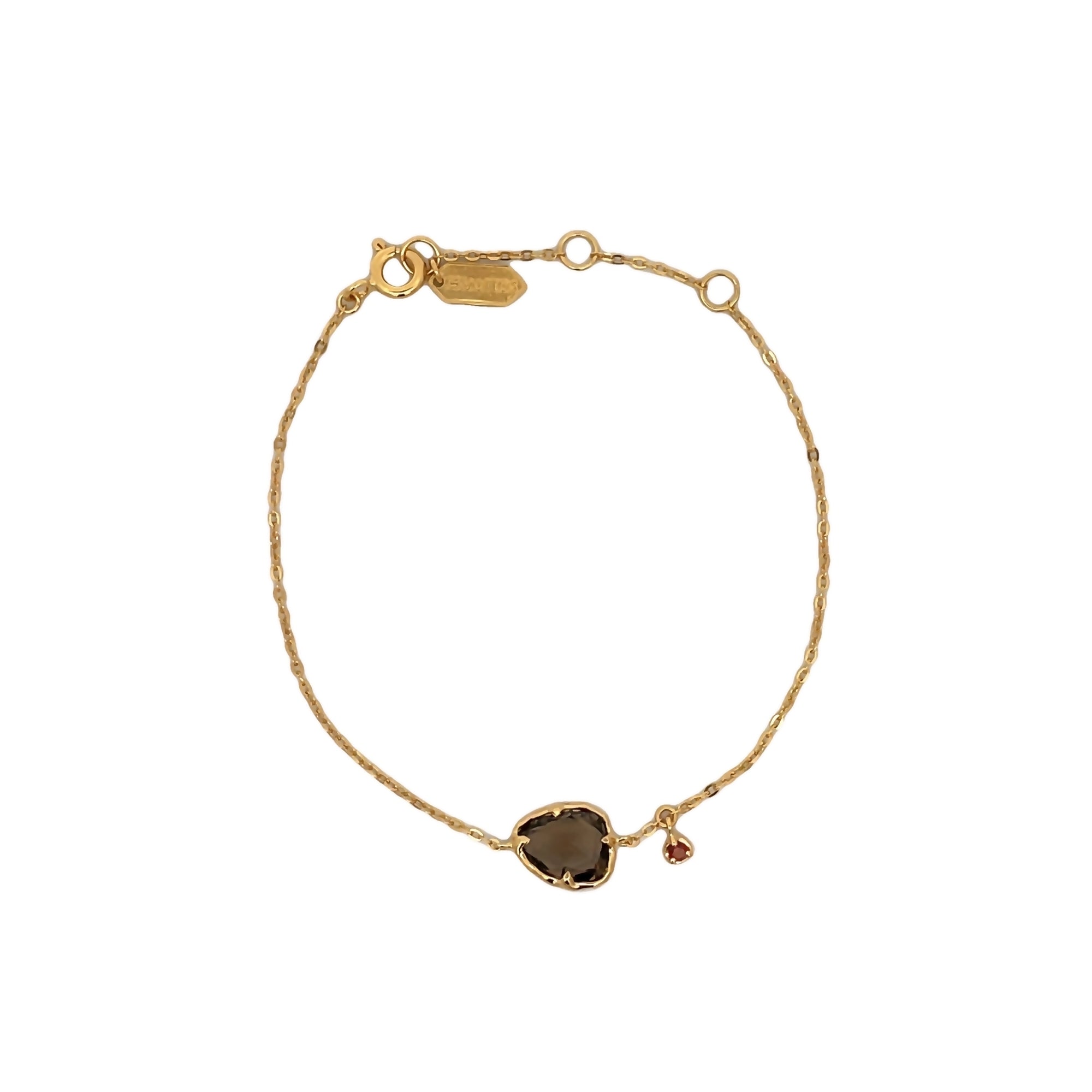 PULSERA IRREGULAR DE CUARZO AHUMADO Y GRANATE BAÑADA EN ORO 925