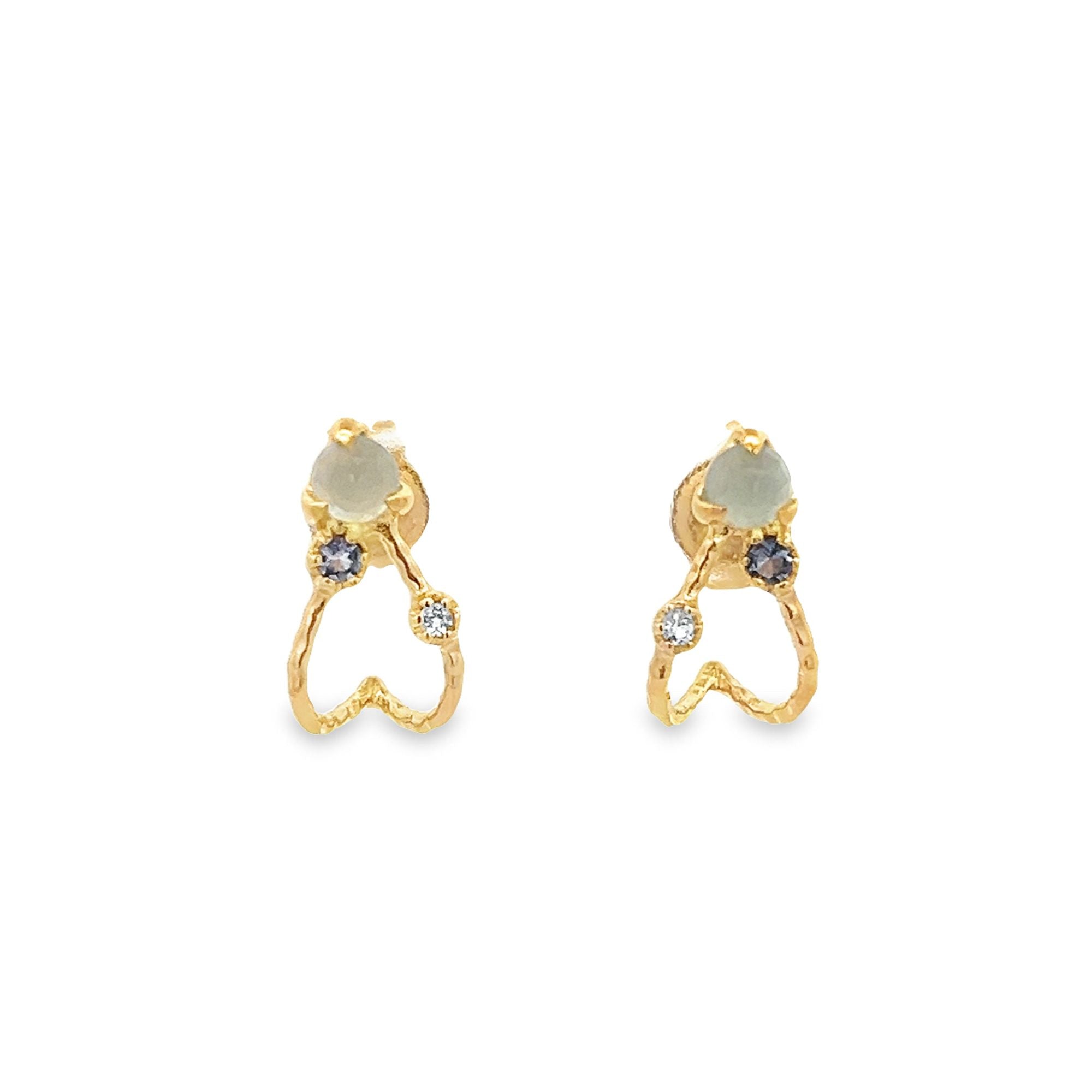 TOPAZ, CHALCEDONY AND IOLITE ENVELOPE WISHBONE EARRINGS SET IN 925 GOLD PLATED