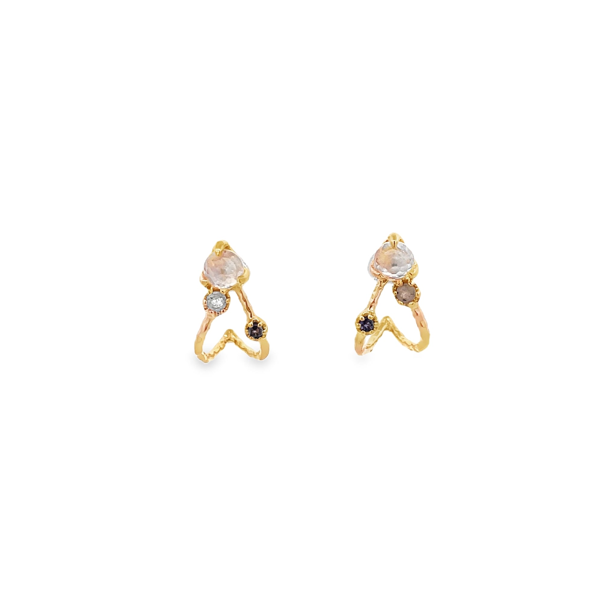 MOONSTONE WISHBONE WITH LABRADORITE EARRING SET IN 925 GOLD PLATED