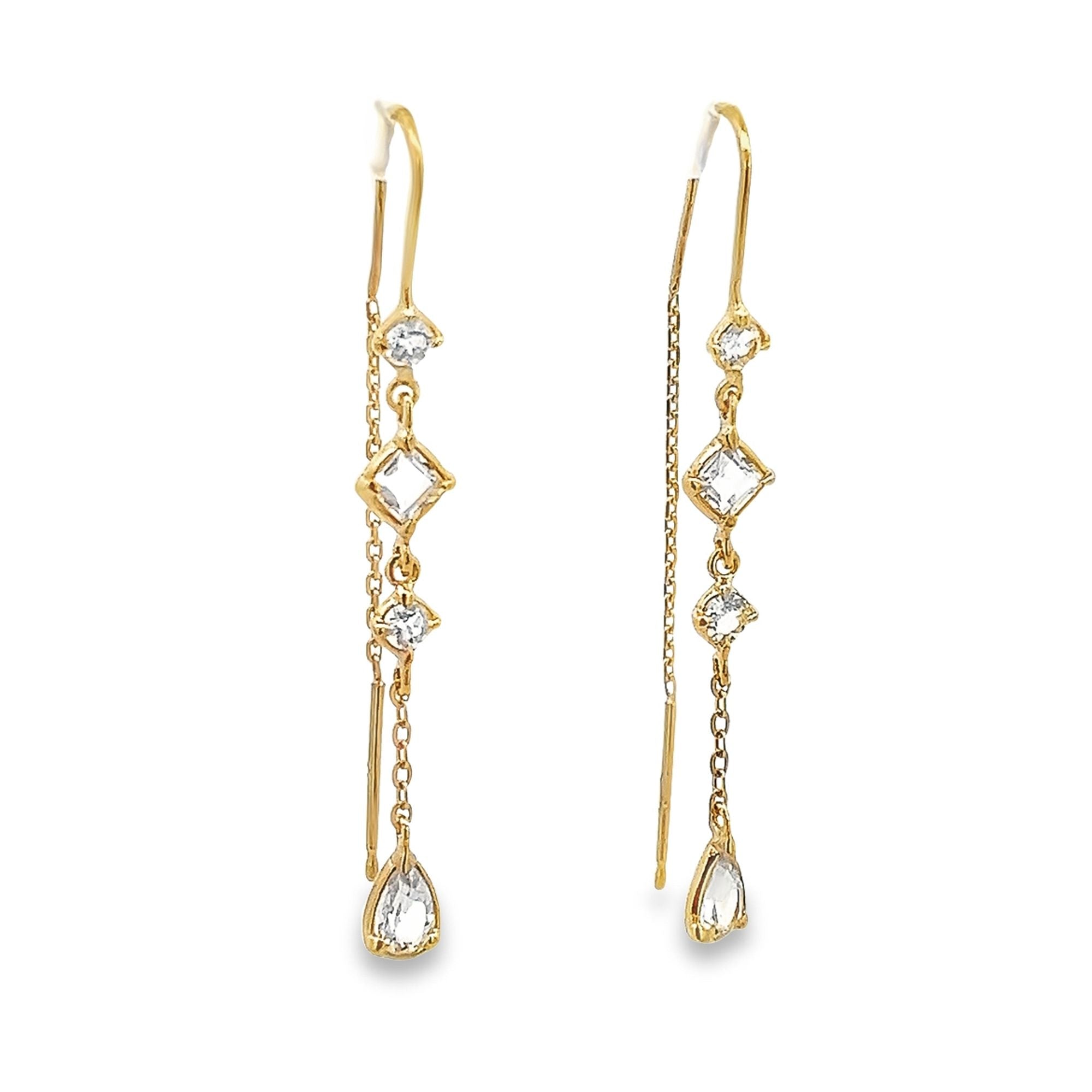 CRYSTAL STONE CHAIN EARRING SET IN 925 GOLD PLATED