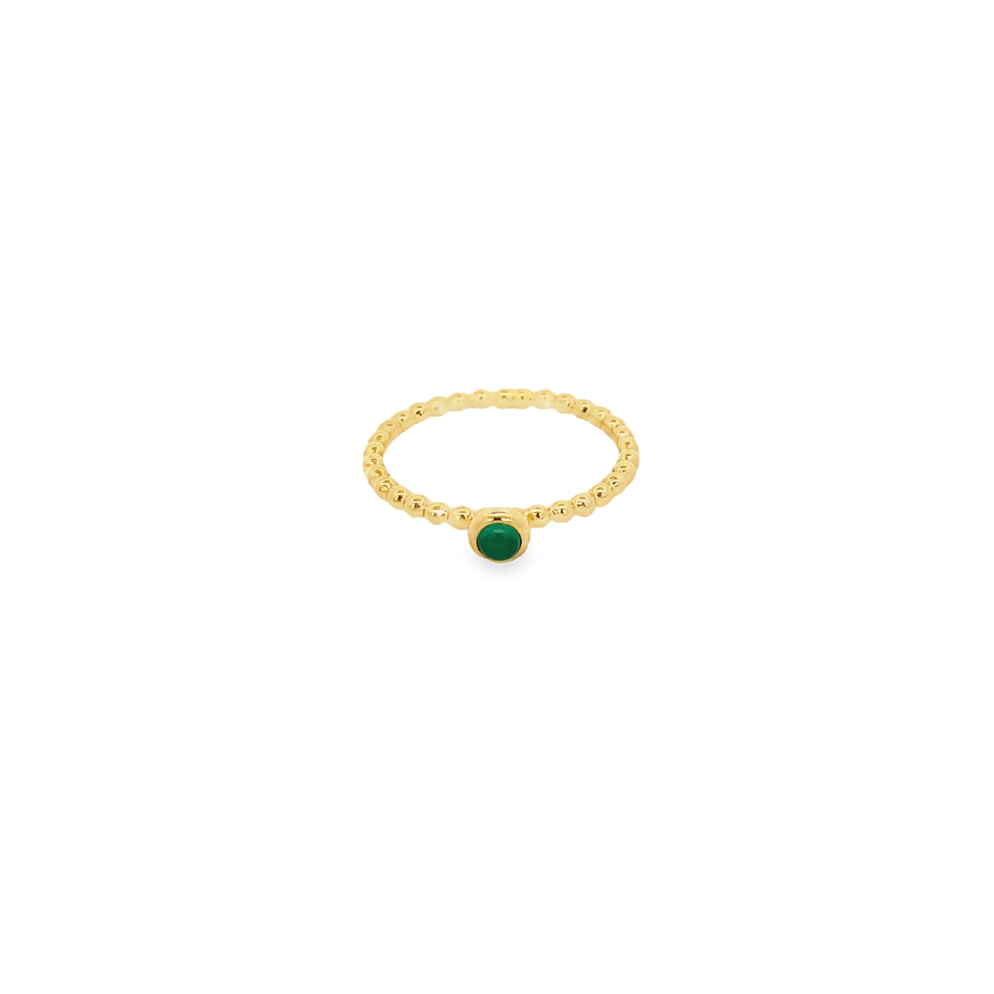 GREEN ONYX BEADED BEZEL RING SET IN 925 GOLD PLATED