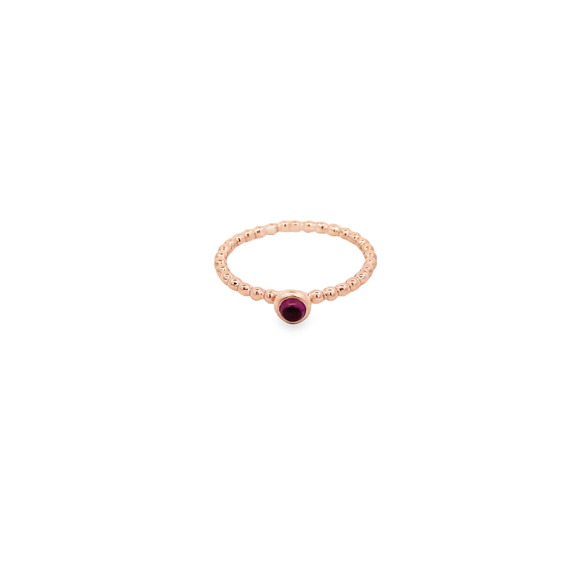 GARNET RHODOLITE BEADED BEZEL RING SET IN 925 ROSE GOLD PLATED