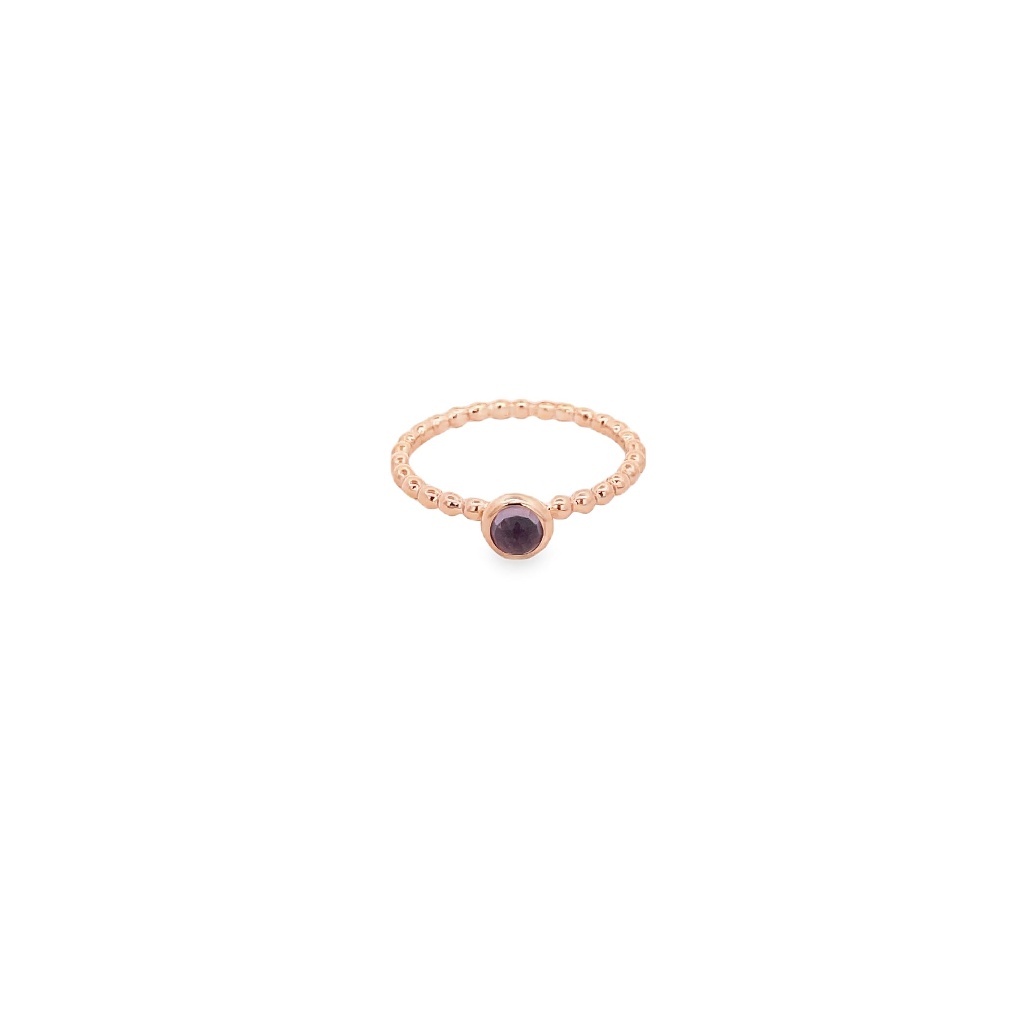 AMETHYST BEADED BEZEL BRAZILIAN RING SET IN 925 ROSE GOLD PLATED