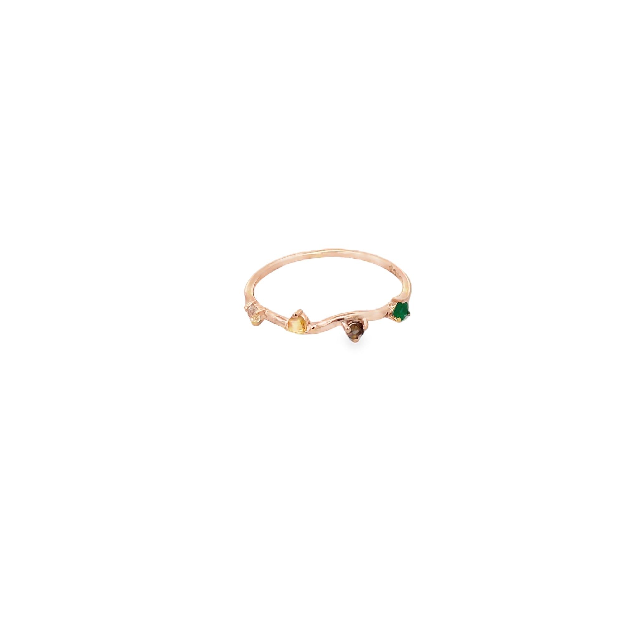 ANILLO DE ÓNIX VERDE, CUARZO AHUMADO, CITRINO Y TOPACIO BLANCO EN MONTURA DE ORO ROSA 925