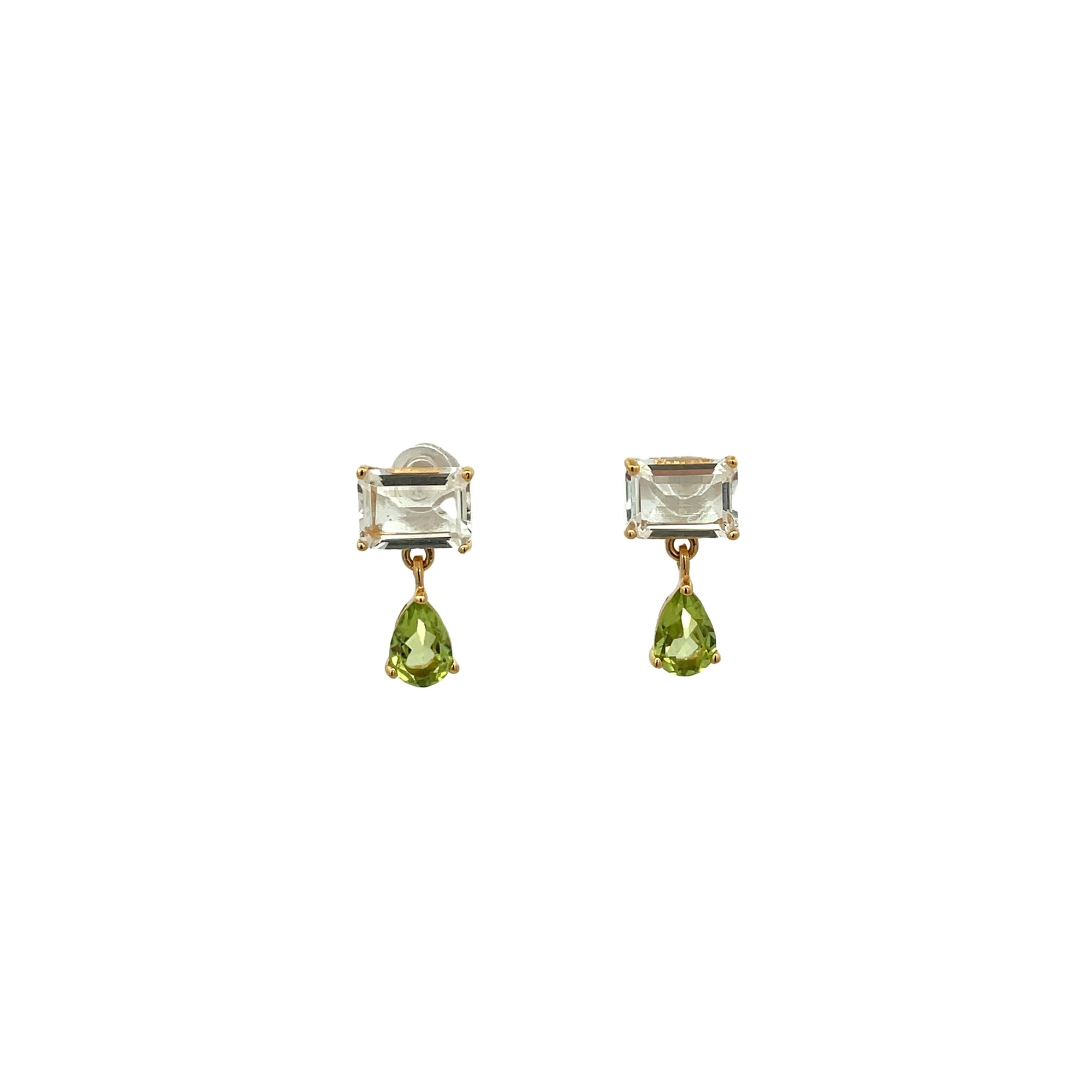 PERIDOT PEAR CUT BAGUETTE EARRINGS SET IN 925 GOLD PLATED