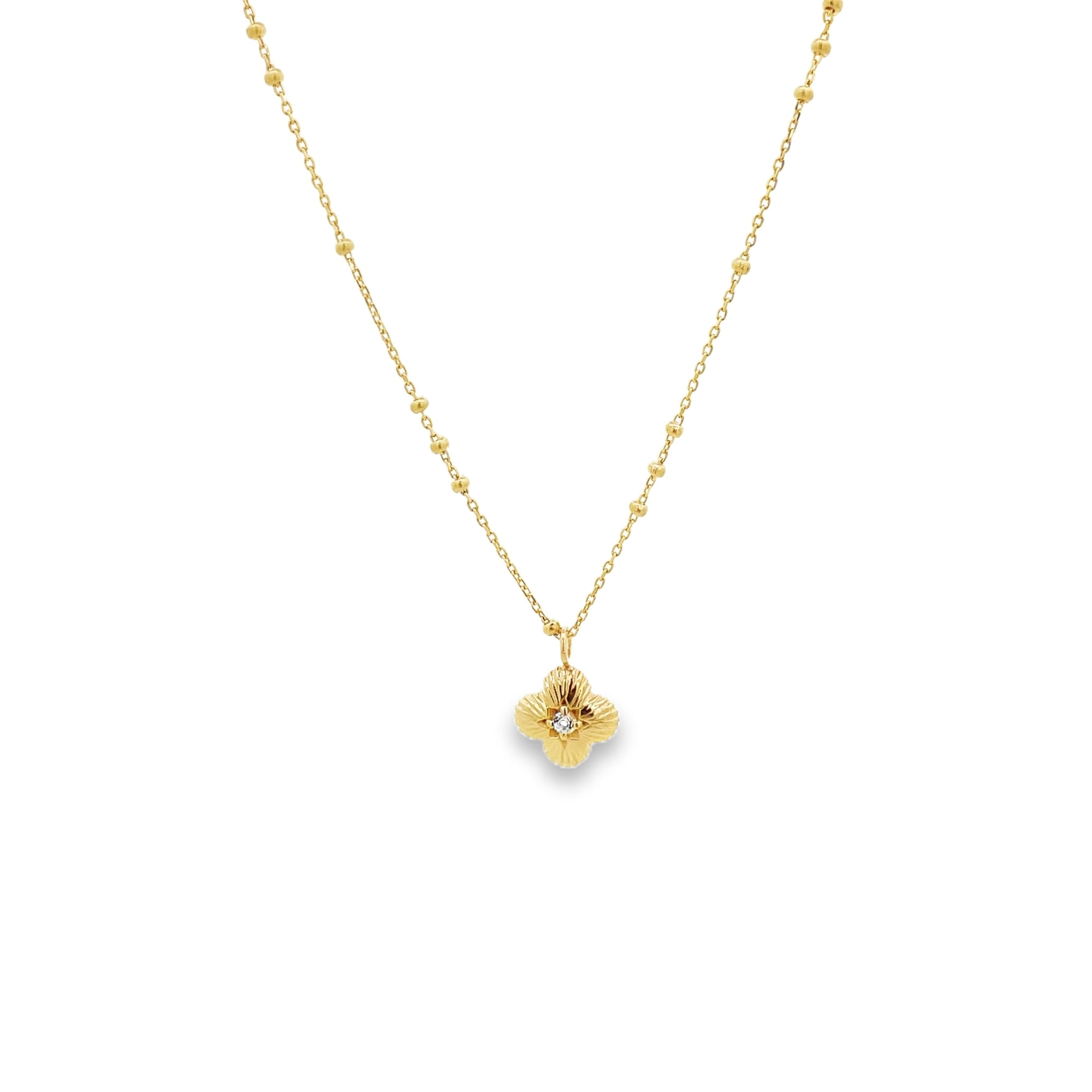 WHITE TOPAZ FLOWER NECKLACE SET IN 925 GOLD PLATED