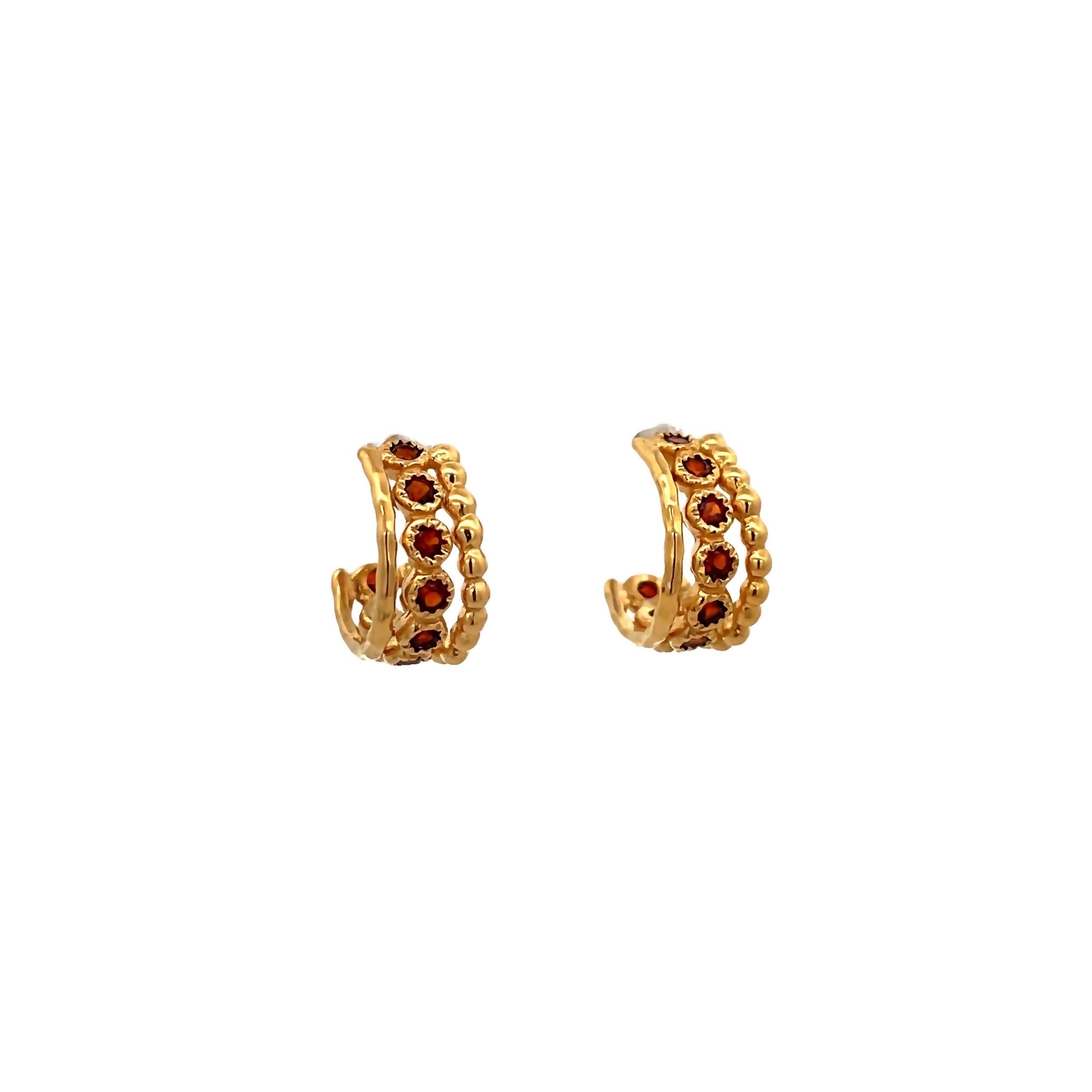 GARNET BAND EARRINGS SET IN 925 GOLD PLATED