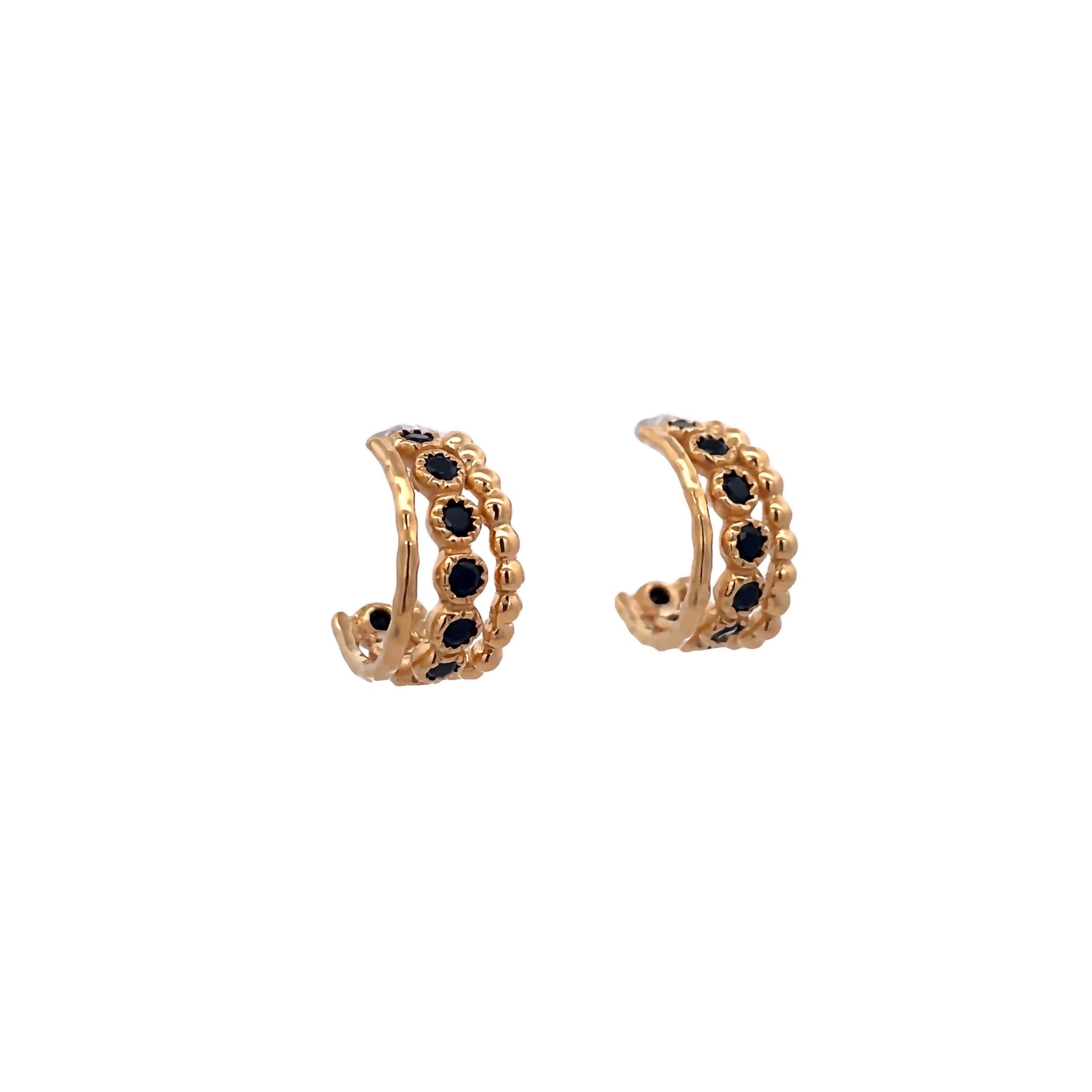 BLACK SPINEL EARRINGS SET IN 925 YELLOW GOLD