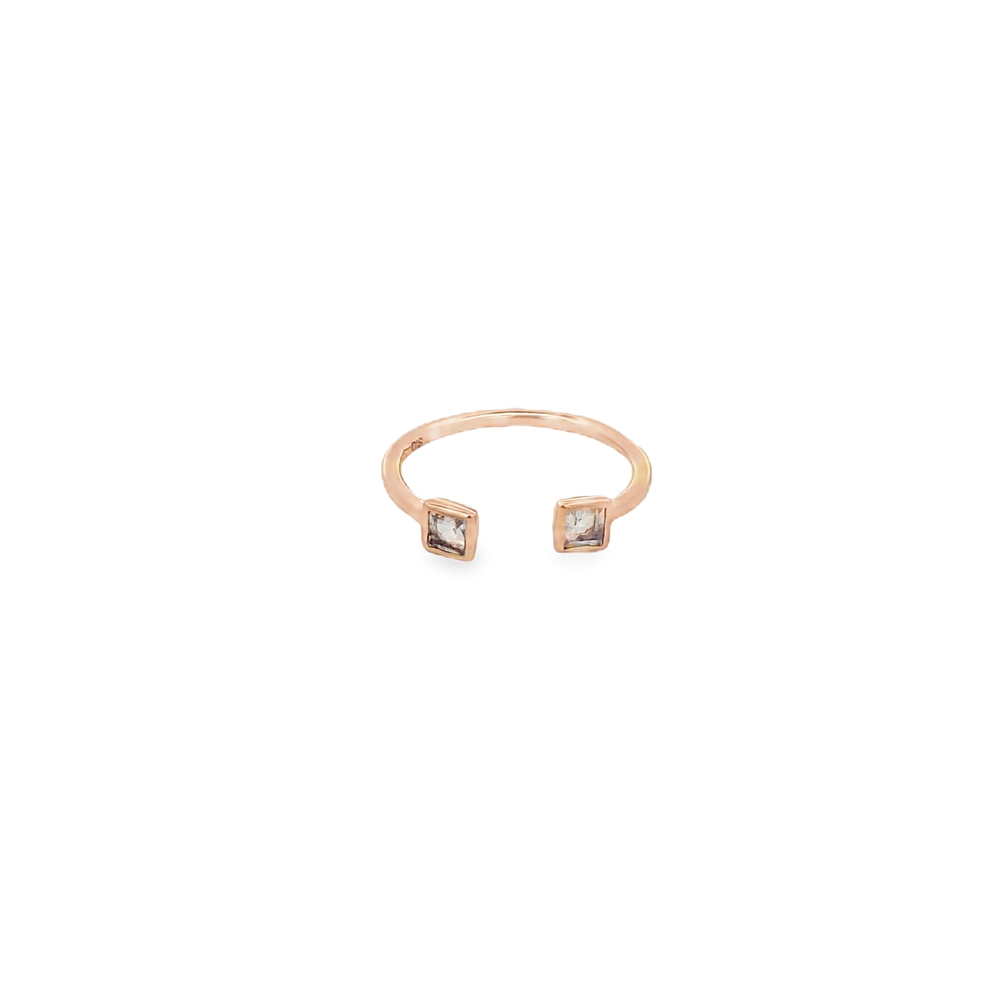 ANILLO ABIERTO BAGUETTE DE PIEDRA LUNA EN MONTURA DE ORO ROSA 925