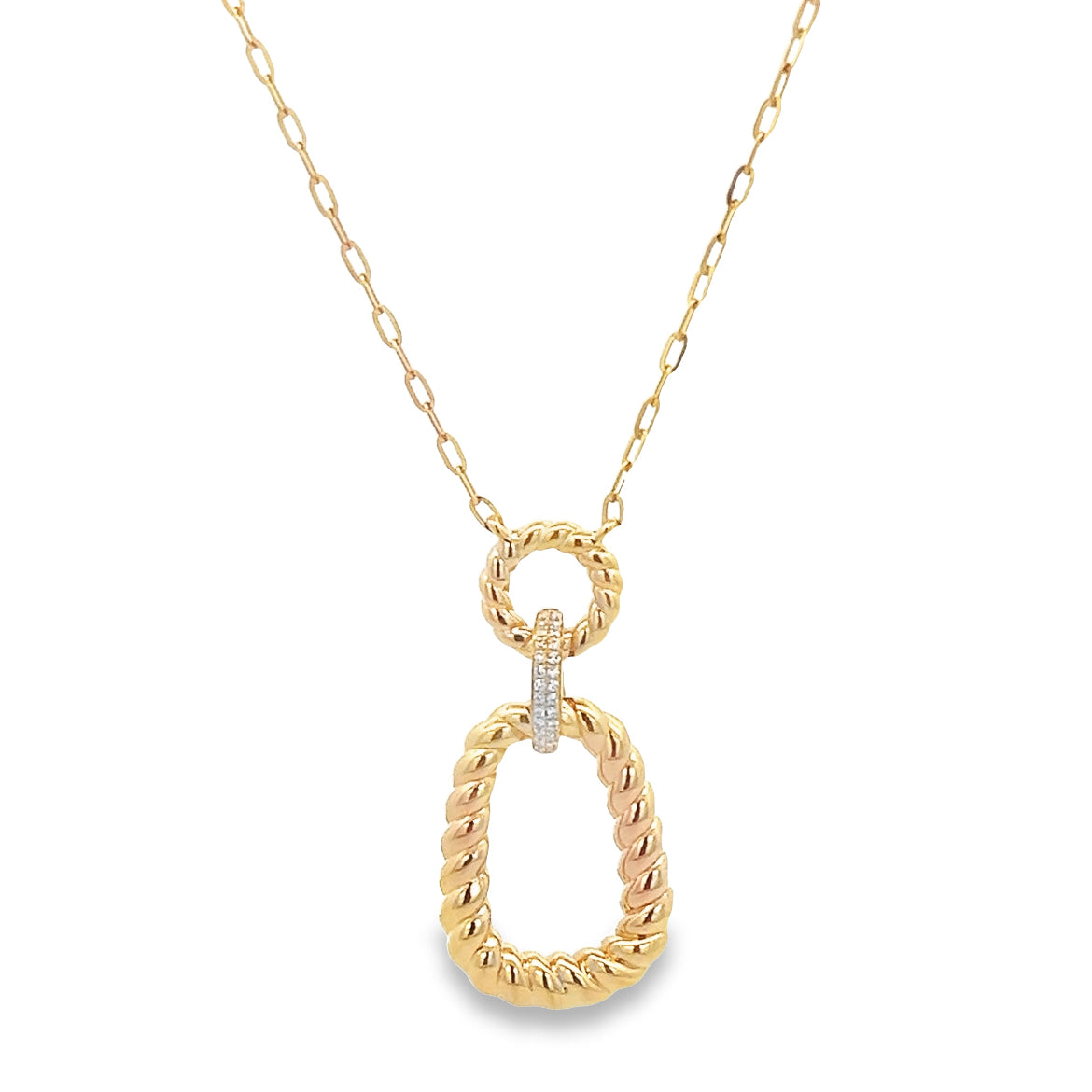 14K GOLD PAPER CLIP TWO CIRCLE TWISTED NECKLACE