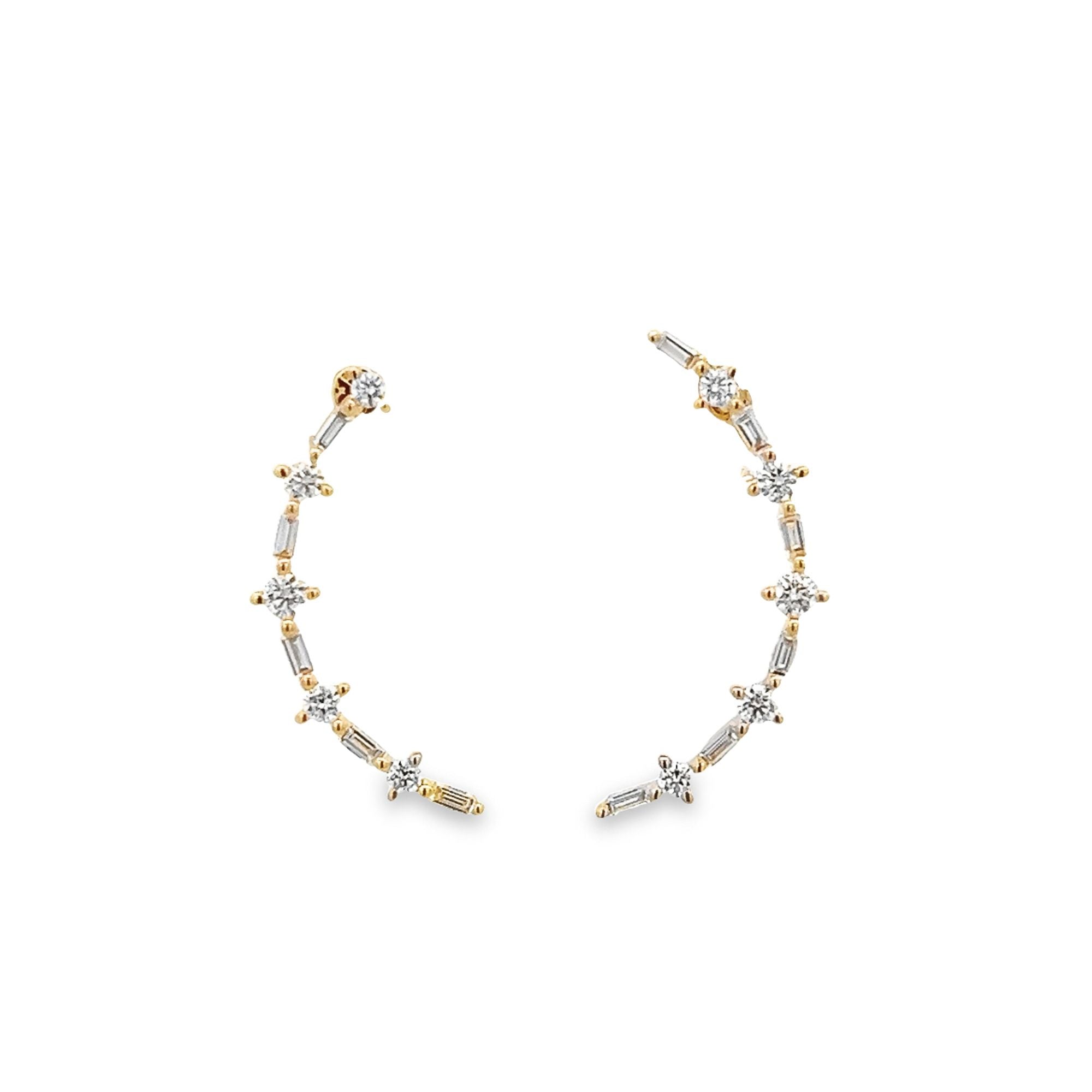 DIAMOND AND TOPAZ CURVE BAGUETTE EARRINGS SET IN 14K YELLOW GOLD