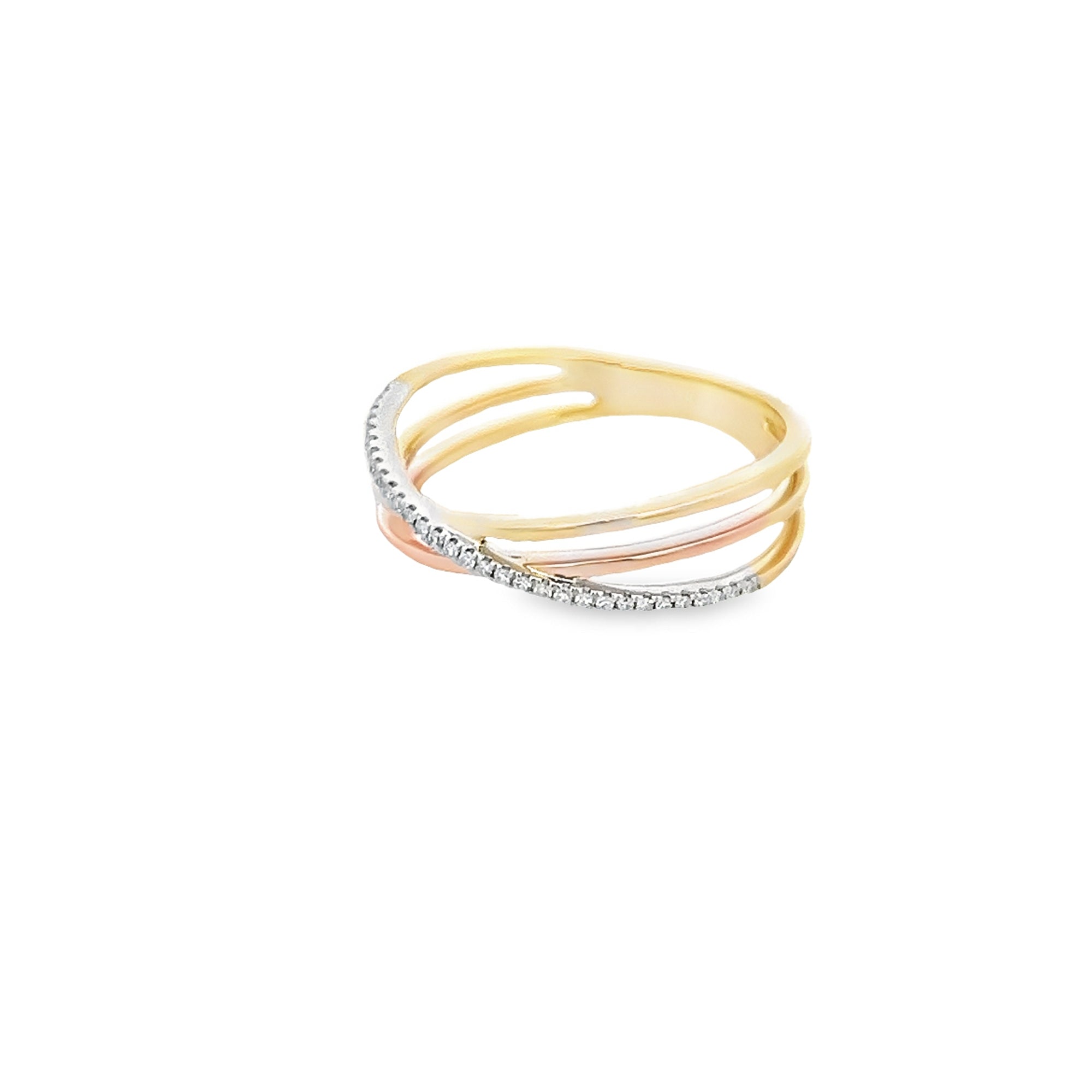 BICOLOR SEMI-INFINITY RING WITH DIAMONDS SET IN 14K YELLOW GOLD