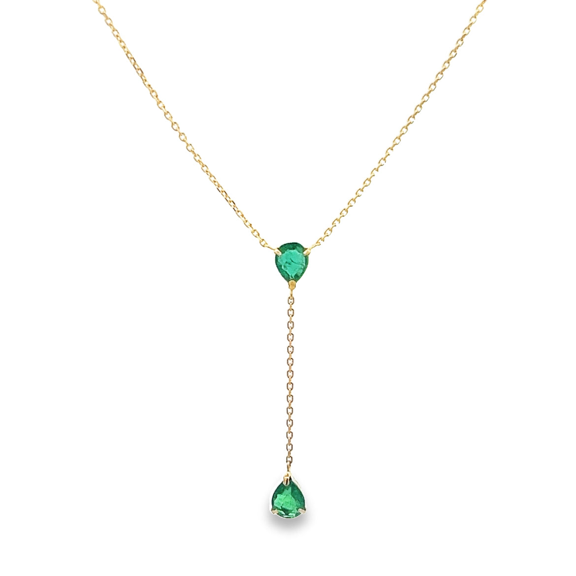 18K GOLD LARIAT EMERALD PEAR CUT NECKLACE