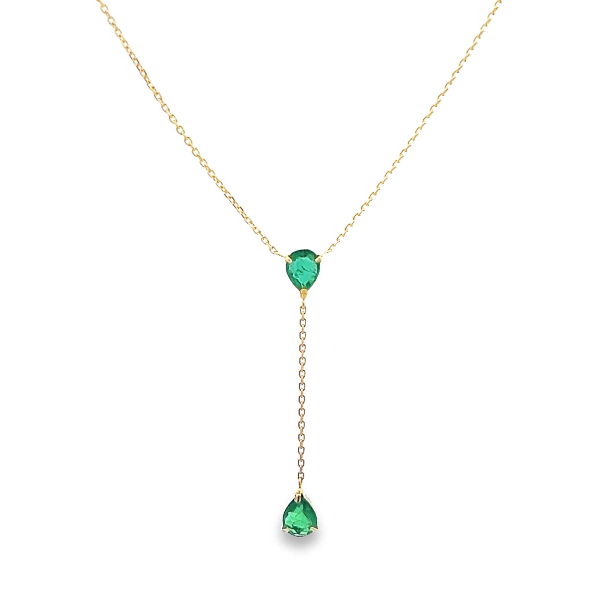 EMERALD PEAR CUT LARIAT NECKLACE SET IN 18K YELLOW GOLD