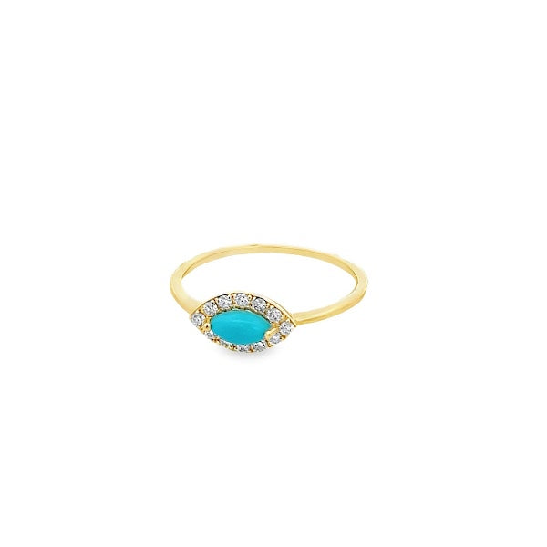 TURQUOISE WITH DIAMOND HALO RING SET IN 18K YELLOW GOLD