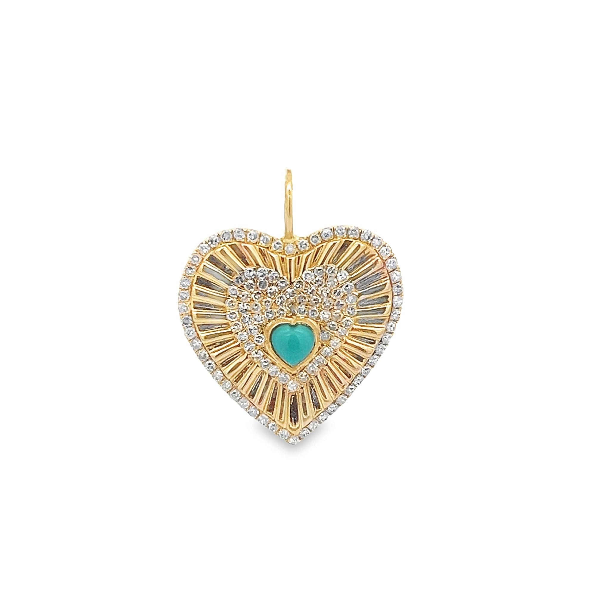 CHARM DE CORAZÓN TURQUESA RODEADO DE DIAMANTES ENGARZADO EN ORO AMARILLO DE 14 K