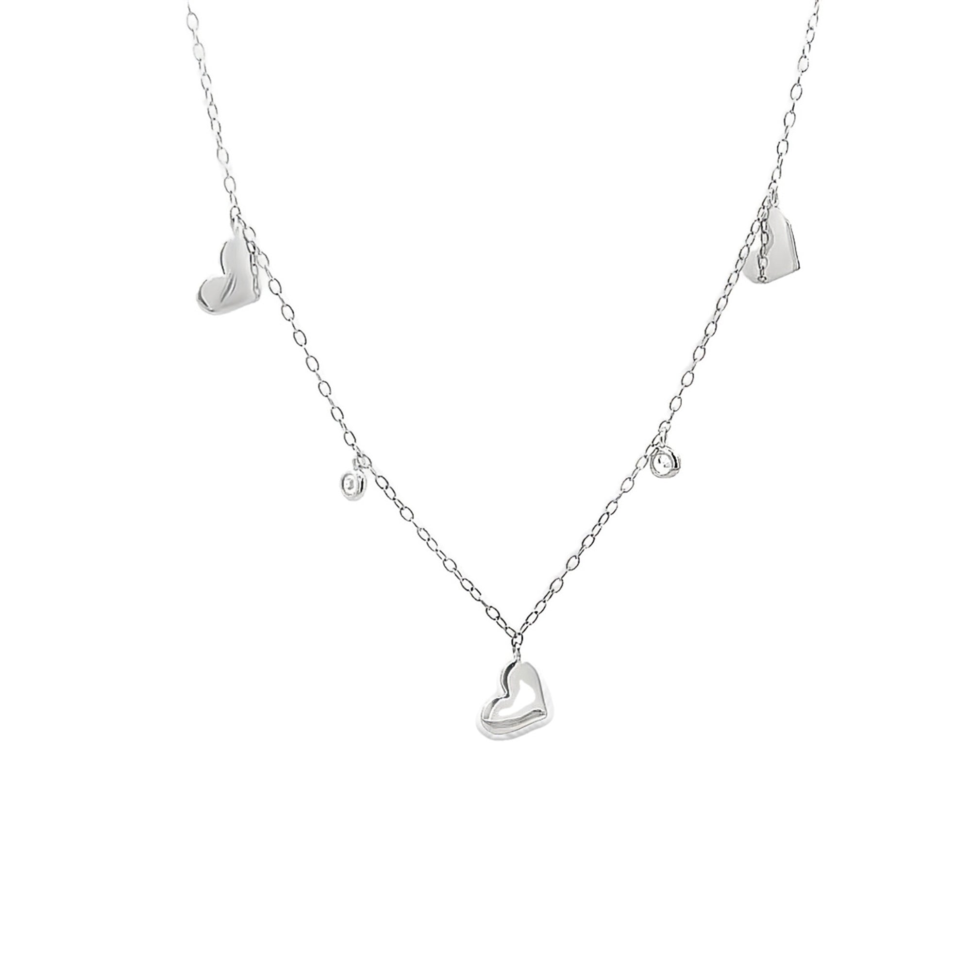 BEZEL NECKLACE WITH DANGLING HEARTS IN 925 SILVER