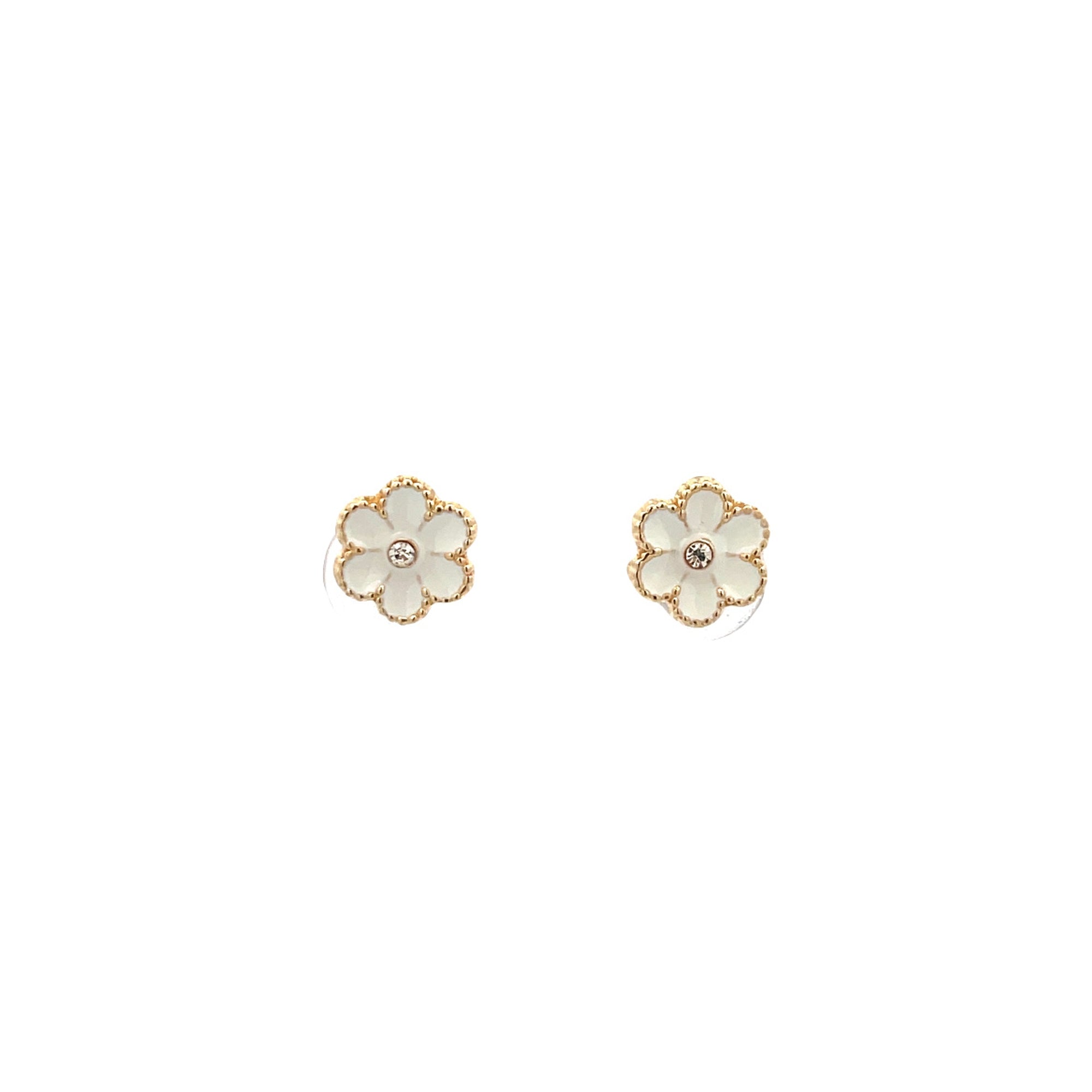 WHITE FLOWER STUD EARRINGS IN 14K YELLOW GOLD