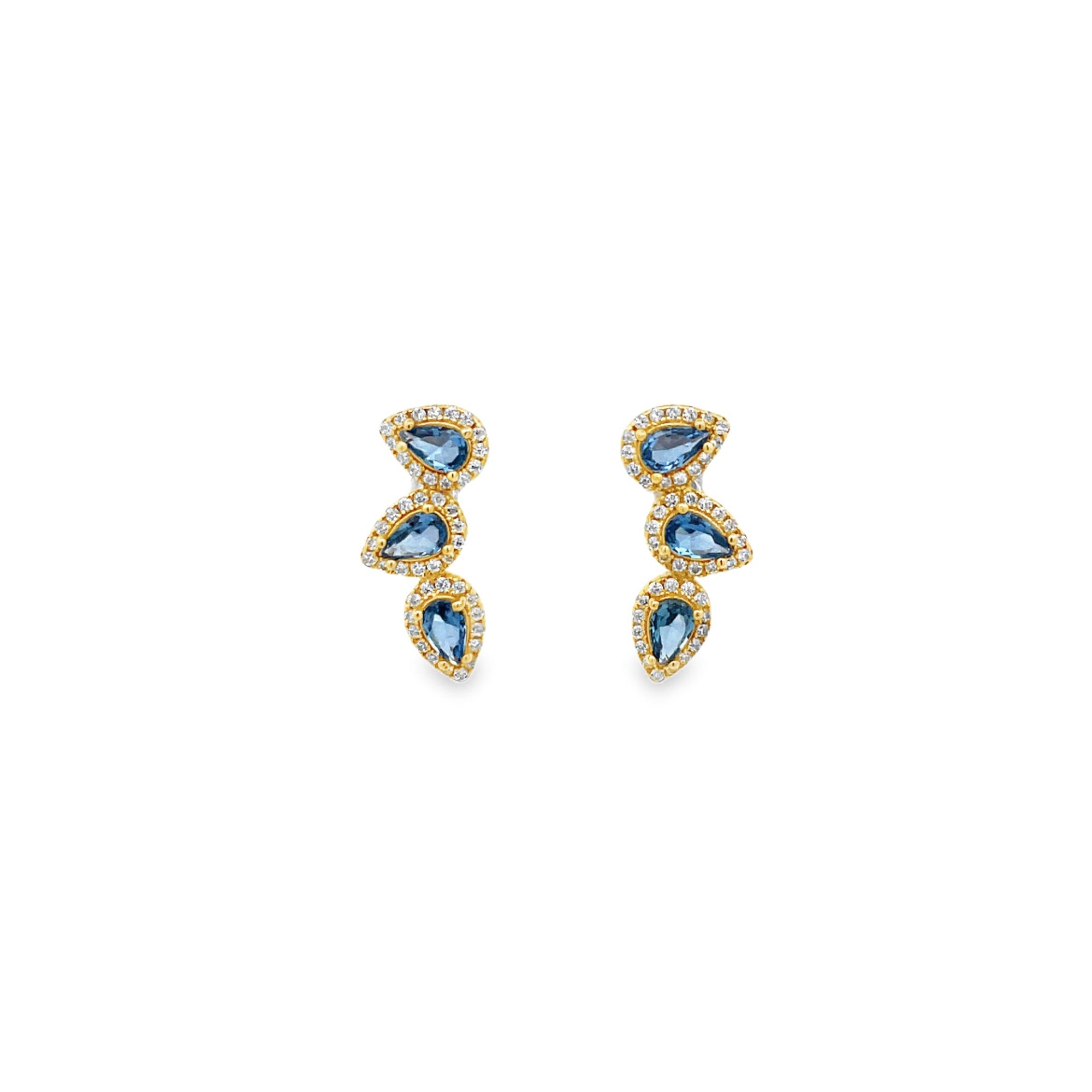 BLUE DROP SHAPED STONES EARRINGS SET IN 925 GOLD PLATED