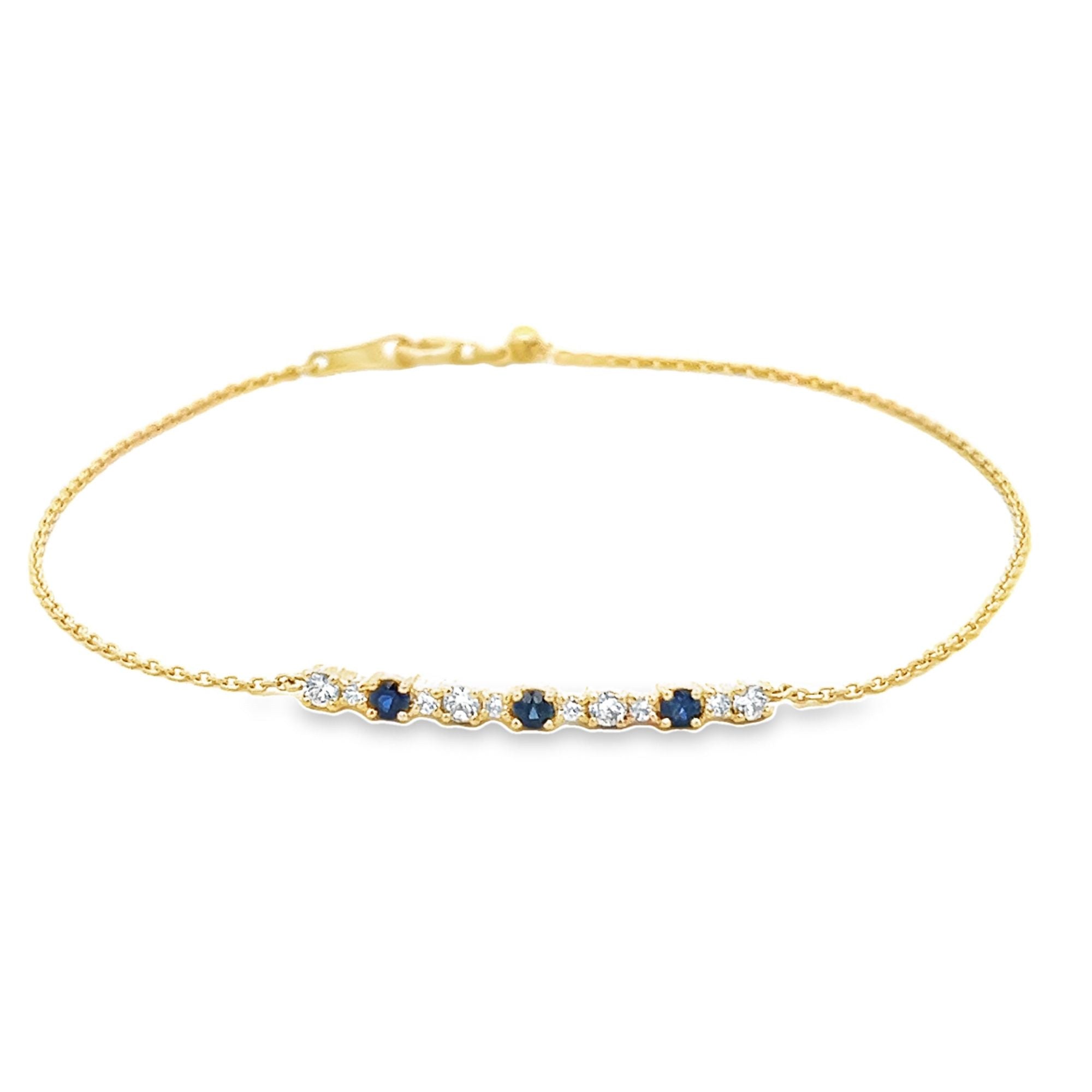 BLUE SAPPHIRE AND DIAMOND SEMI INFINITY TENIS BRACELET SET IN 18K YELLOW GOLD