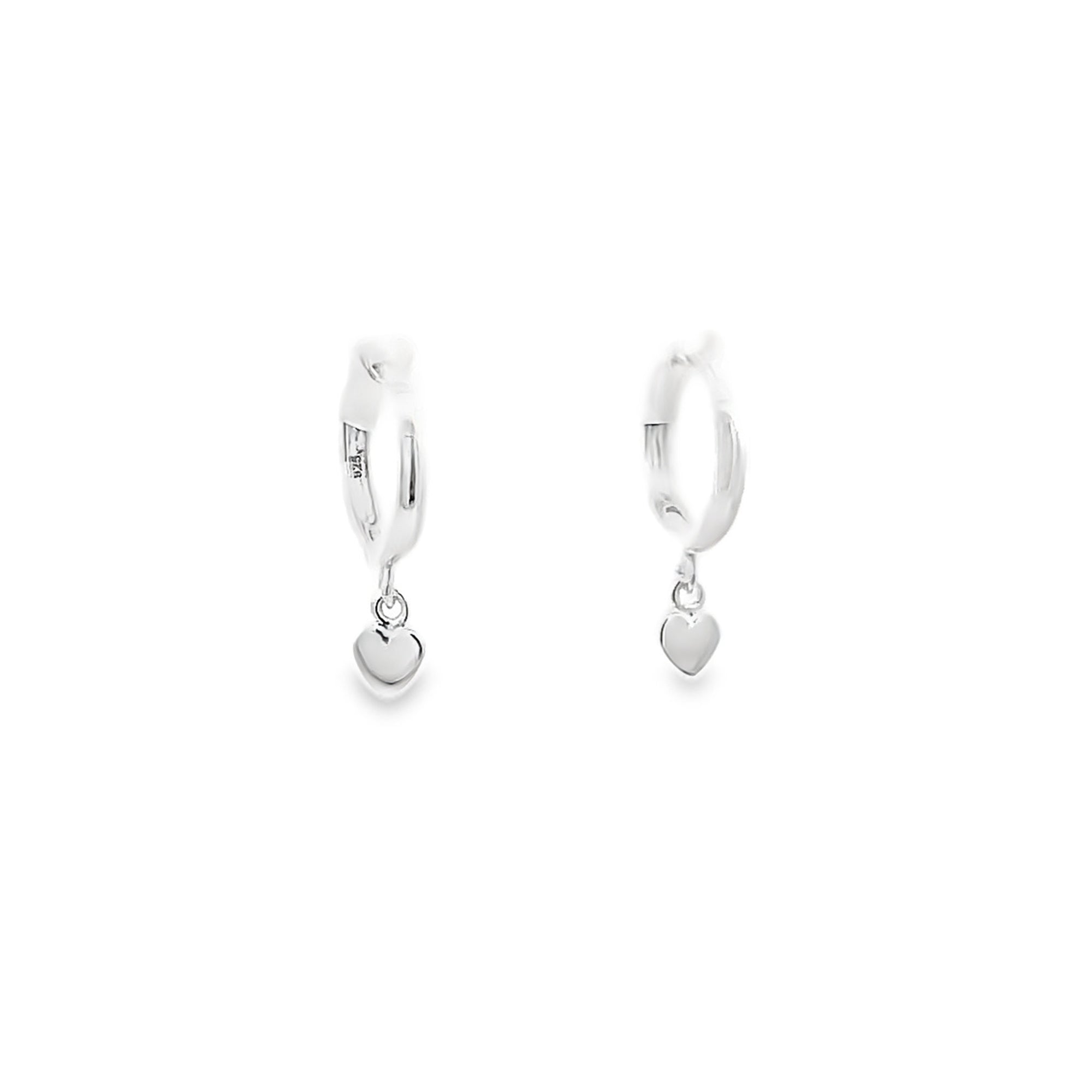 HUGGIE EARRINGS WITH HEART CHARM IN 925 SILVER