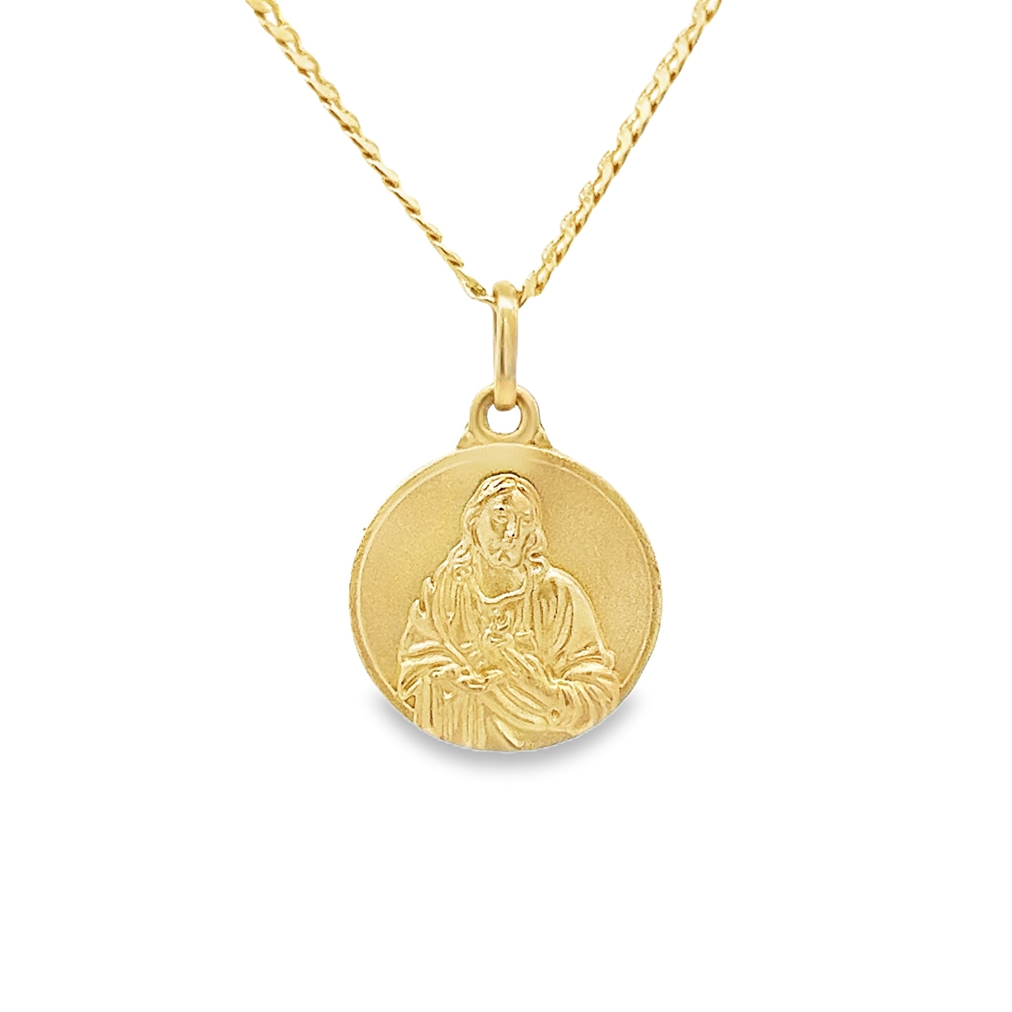 SACRED HEART MEDAL SET IN 14K YELLOW GOLD