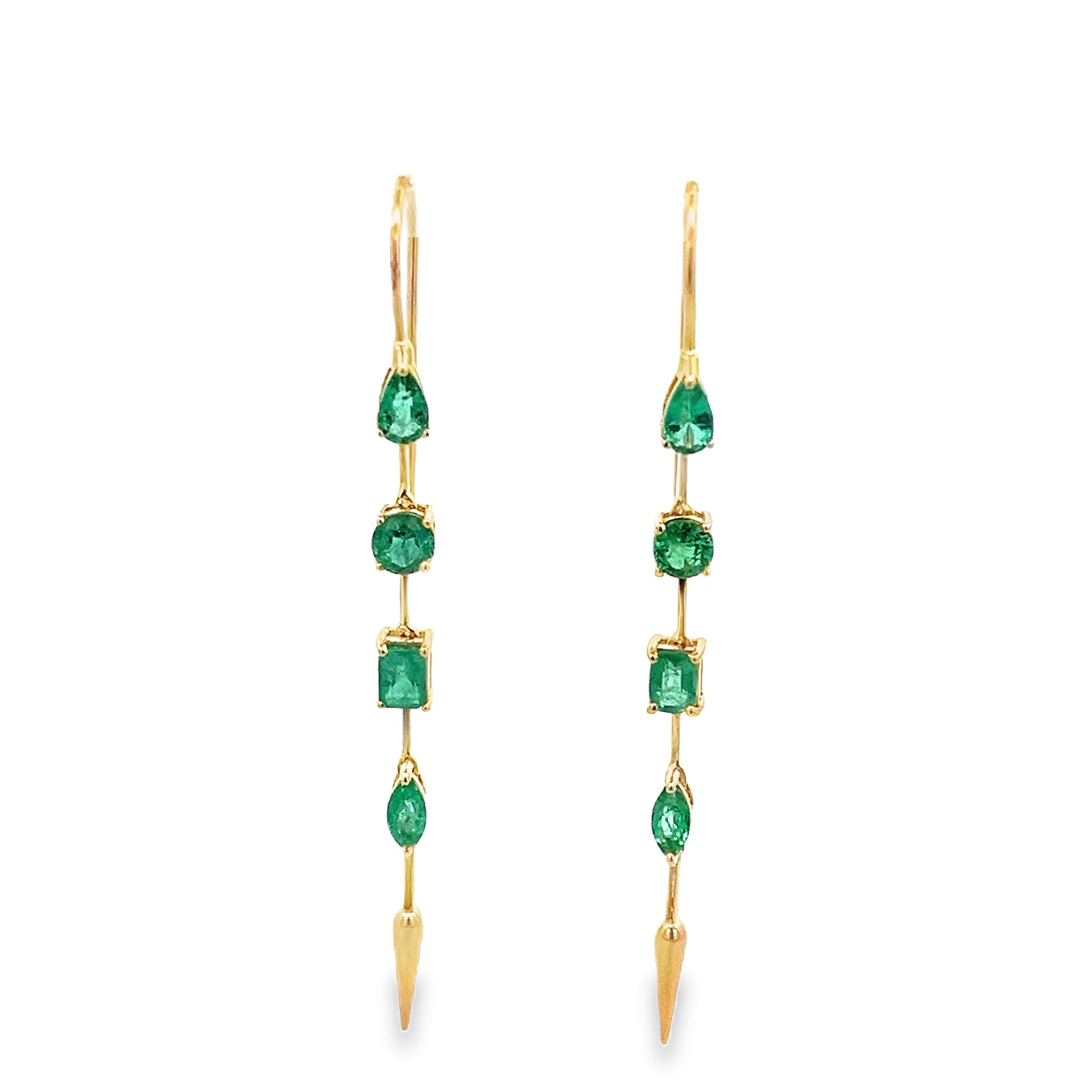 EMERALD DROP EARRINGS SET IN 14K YELLOW GOLD