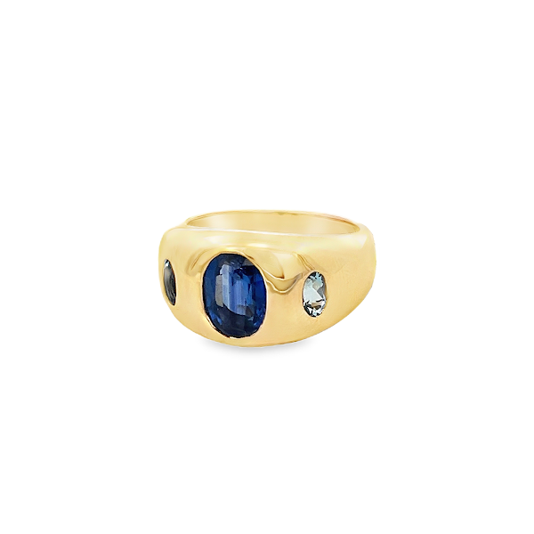 AQUAMARINE DOME RING SET IN 14K YELLOW GOLD