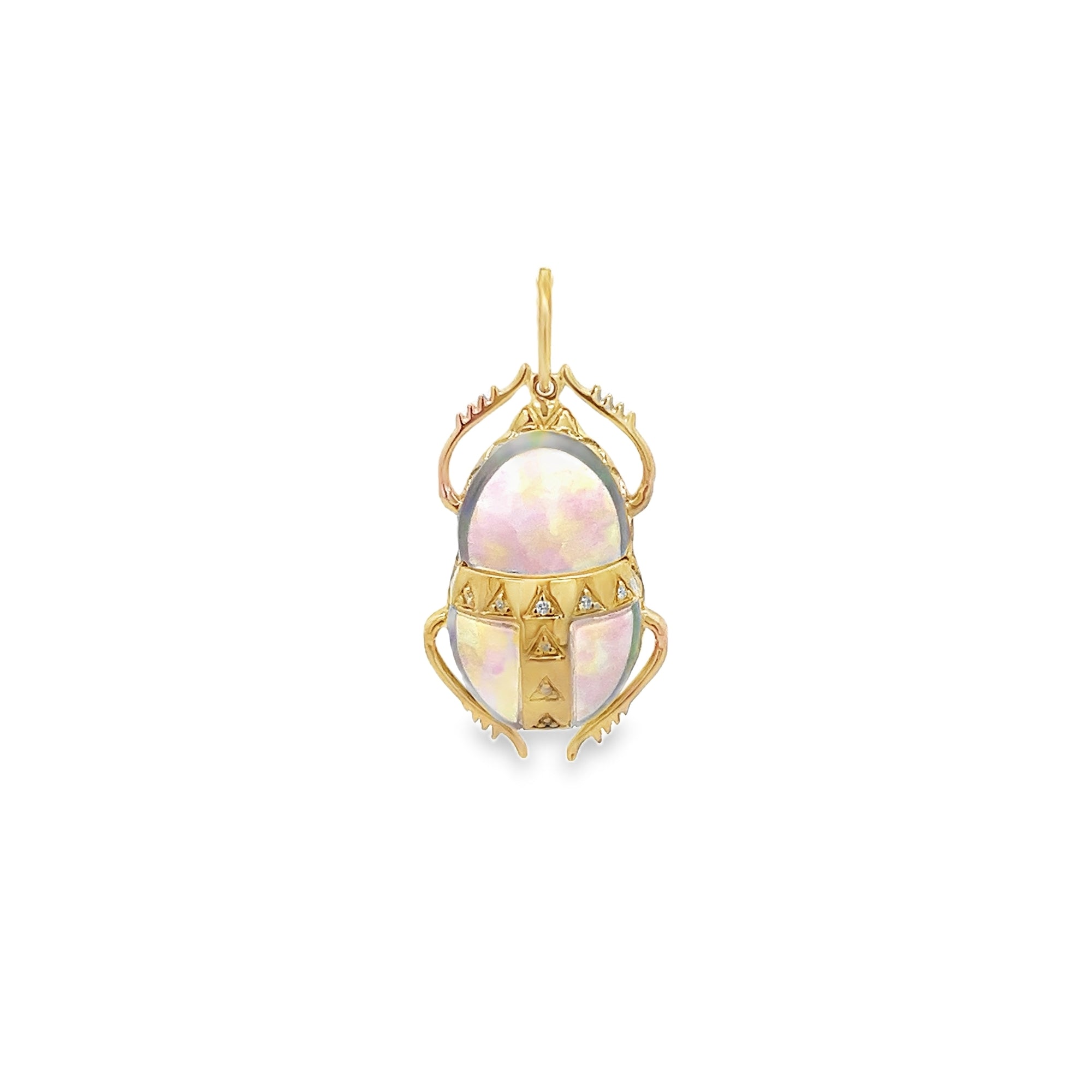 OPAL AND DIAMONDS BEETLE CHARM SET IN 14K YELLOW GOLD