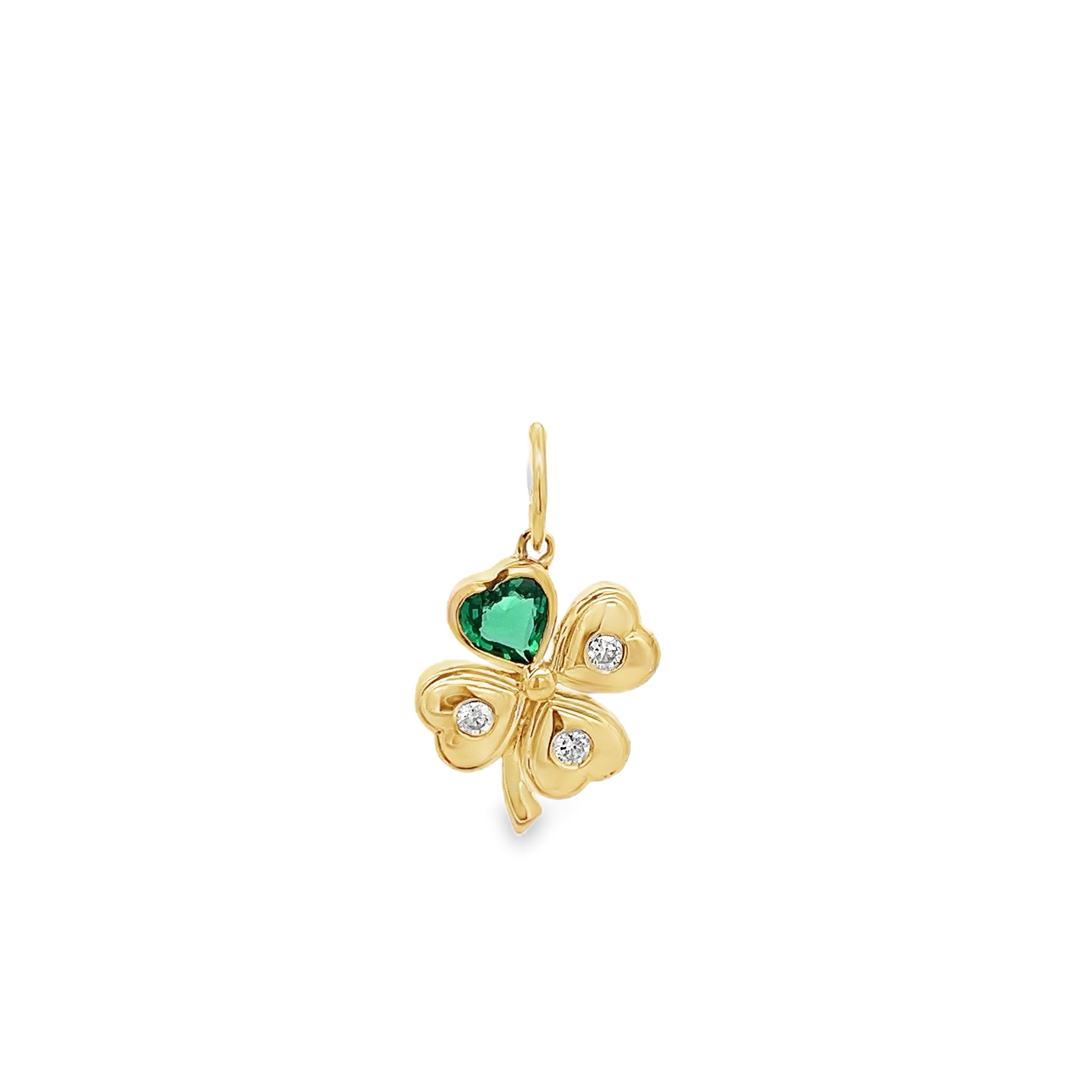 SMALL EMERALD CLOVER CHARM SET IN 14K YELLOW GOLD