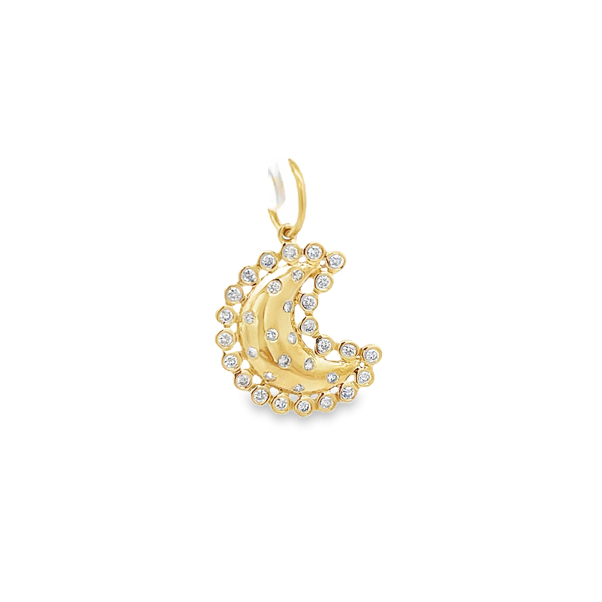 SMALL MOON WITH DIAMONDS CHARM SET IN 14K YELLOW GOLD