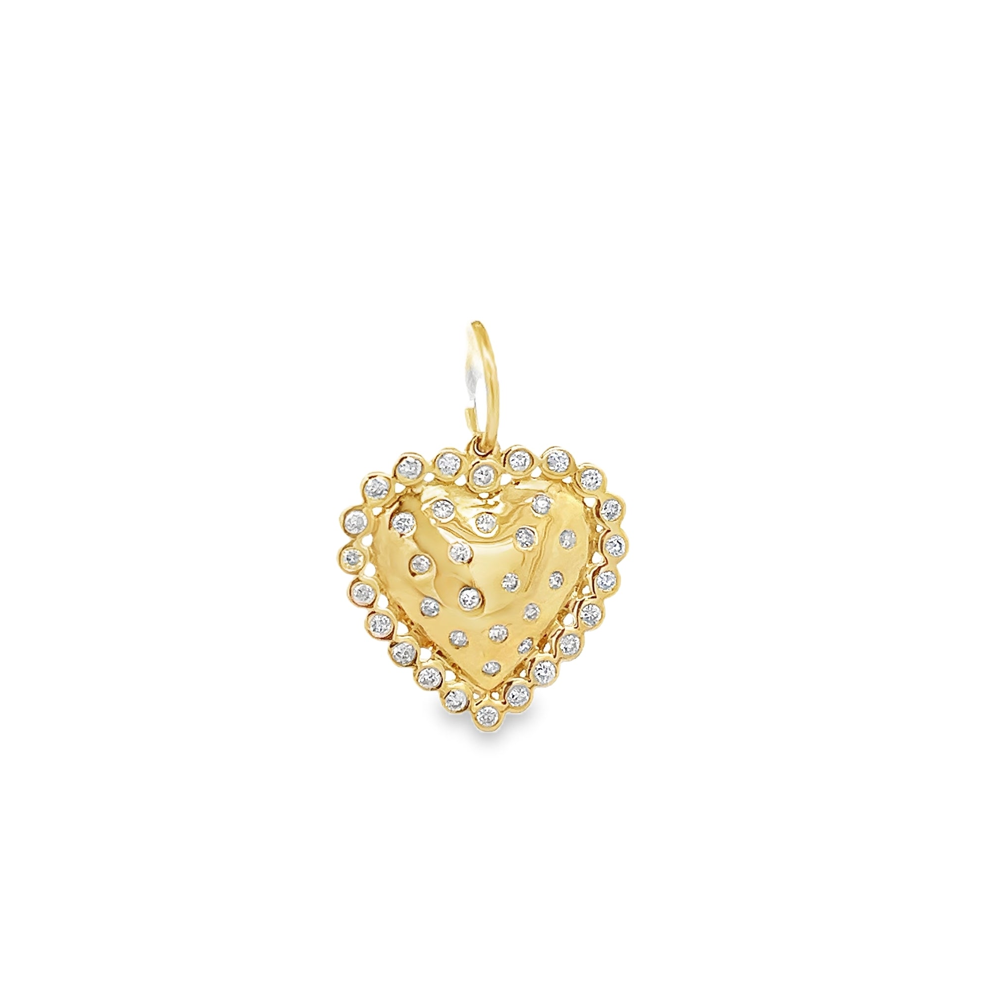 SMALL HEART WITH DIAMONDS CHARM IN 14K YELLOW GOLD