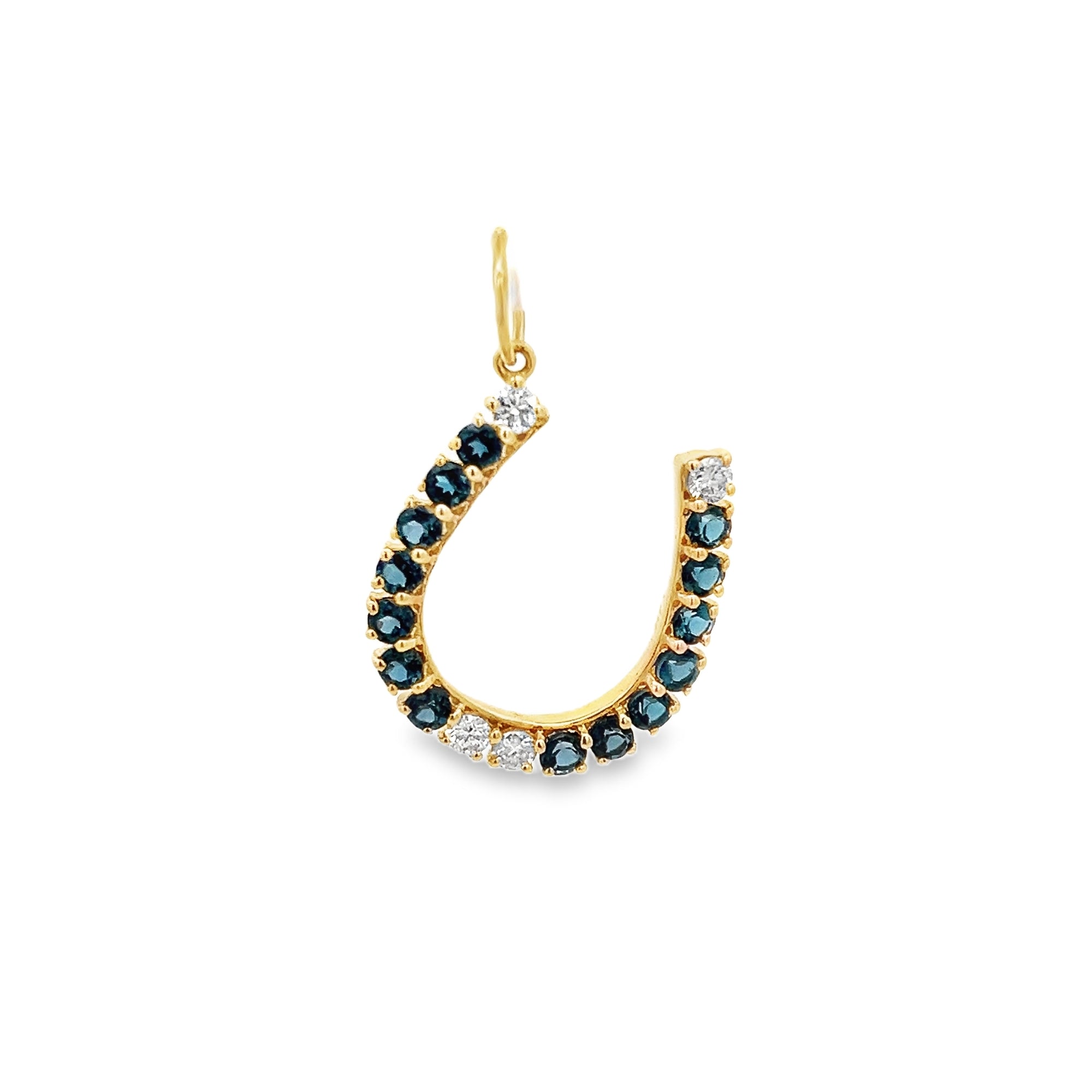 TOPAZ AND DIAMONDS HORSESHOE CHARM SET IN 14K YELLOW GOLD