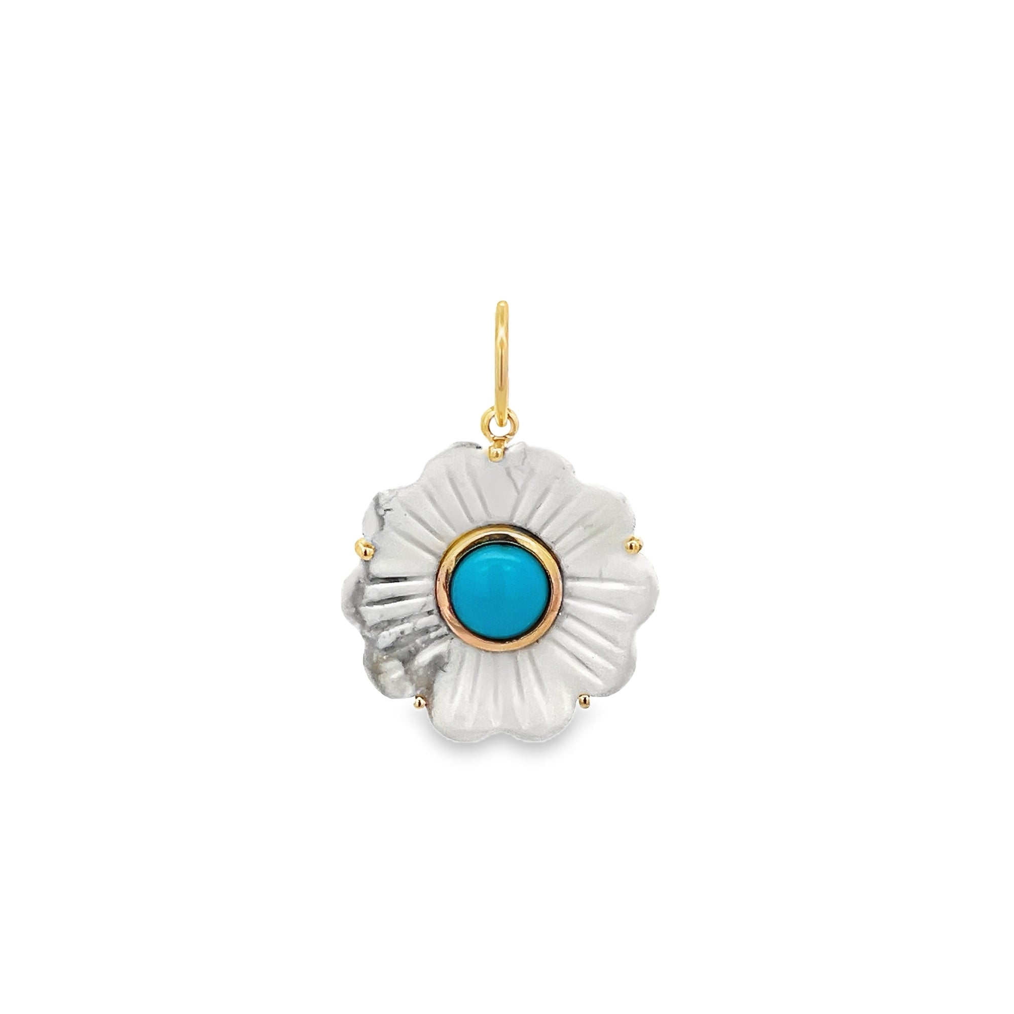 SMALL TURQUOISE FLOWER CHARM SET IN 14K YELLOW GOLD