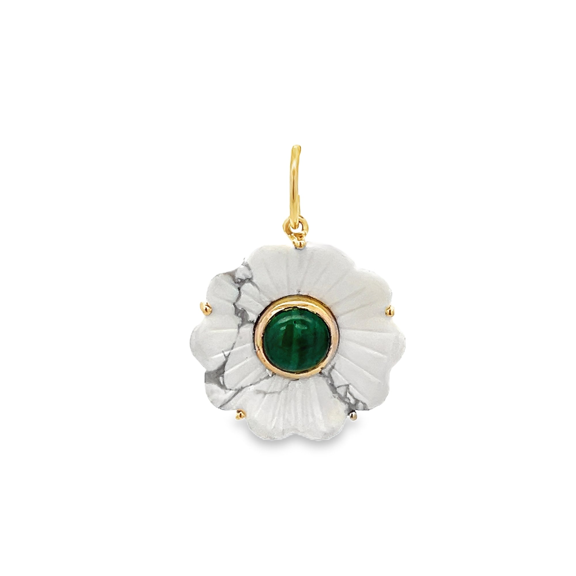 SMALL MALACHITE FLOWER CHARM SET IN 14K YELLOW GOLD