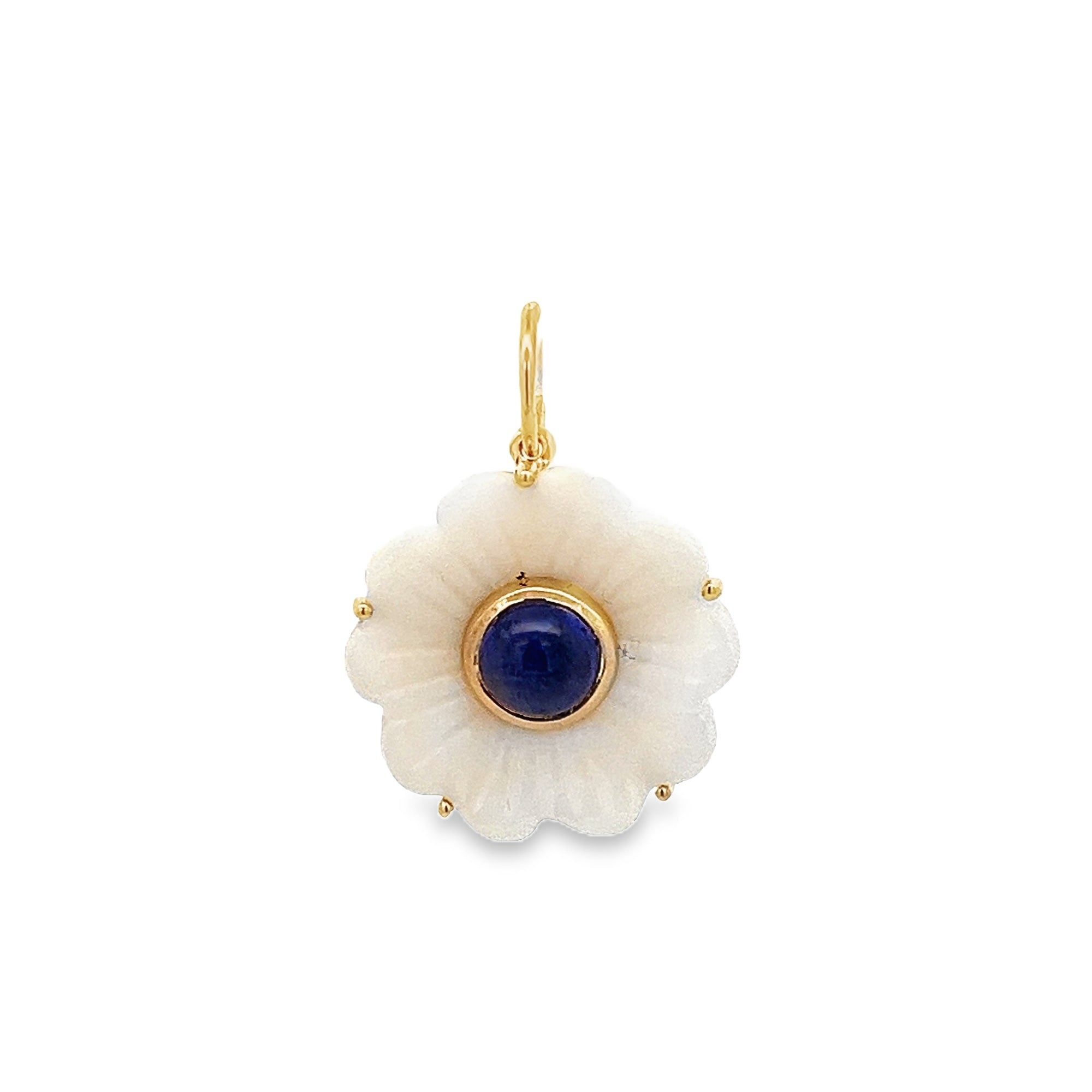 SMALL TANZANITE AND AGATE FLOWER CHARM SET IN 14K YELLOW GOLD