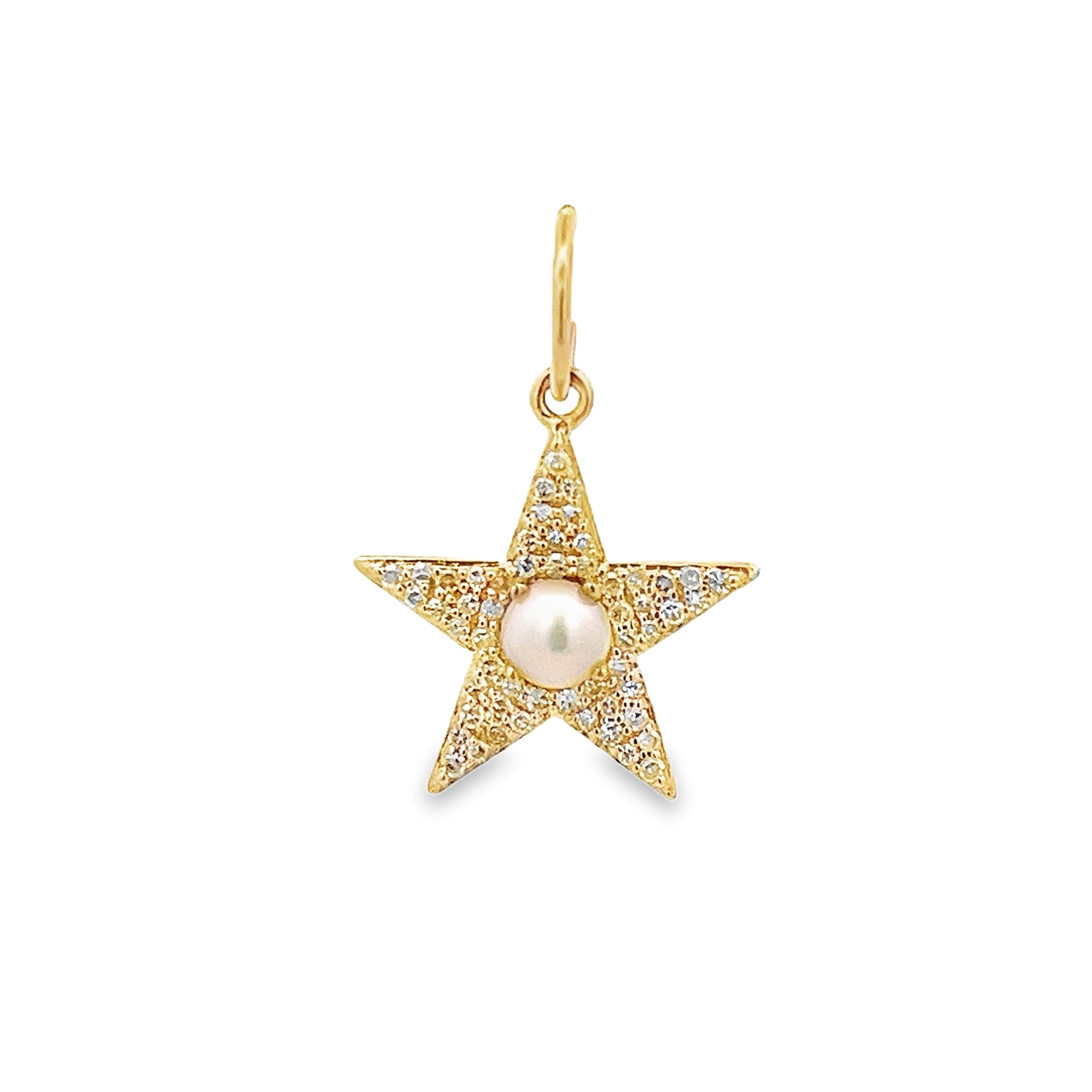 SMALL PEARL WITH DIAMOND PAVÉ STAR CHARM SET IN 14K YELLOW GOLD