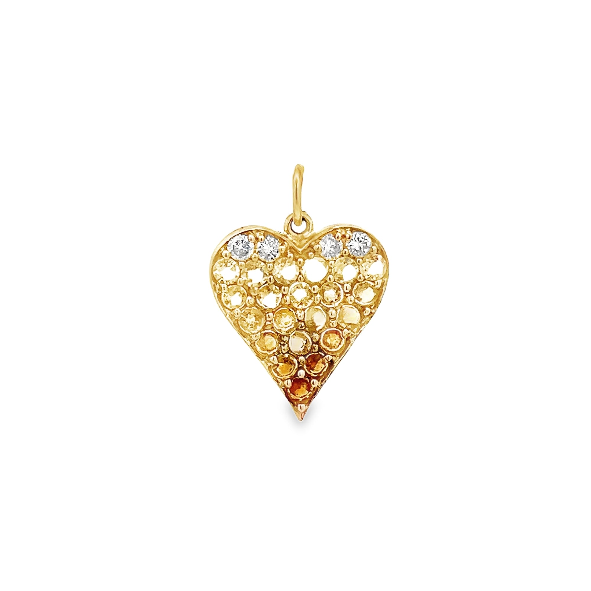 SMALL CITRINE PAVÉ HEART CHARM SET IN 14K YELLOW GOLD