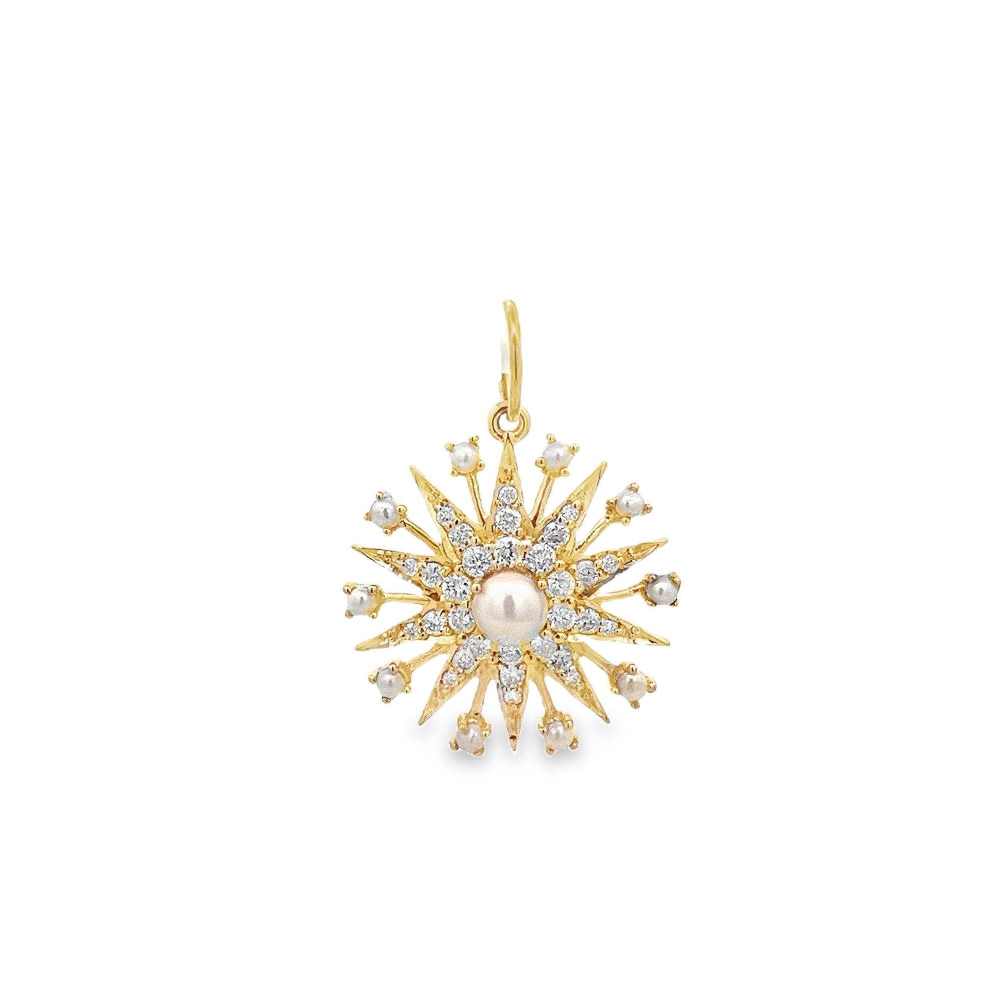 PEARL AND DIAMONDS STAR CHARM SET IN 14K YELLOW GOLD