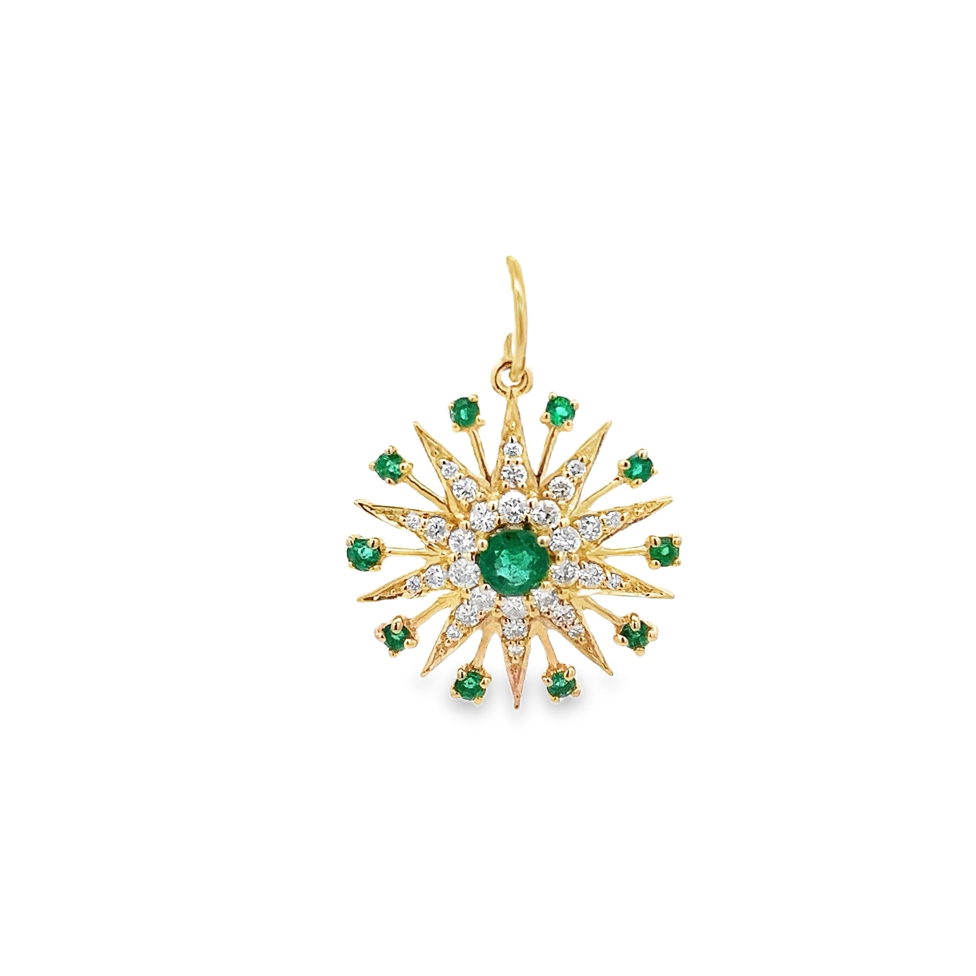 EMERALDS AND DIAMONDS STAR CHARM SET IN 14K YELLOW GOLD