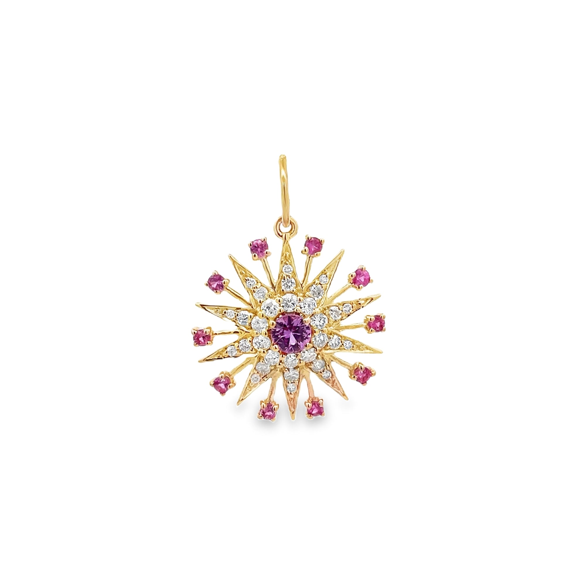 PINK SAPPHIRES AND DIAMONDS STAR CHARM SET IN 14K YELLOW GOLD