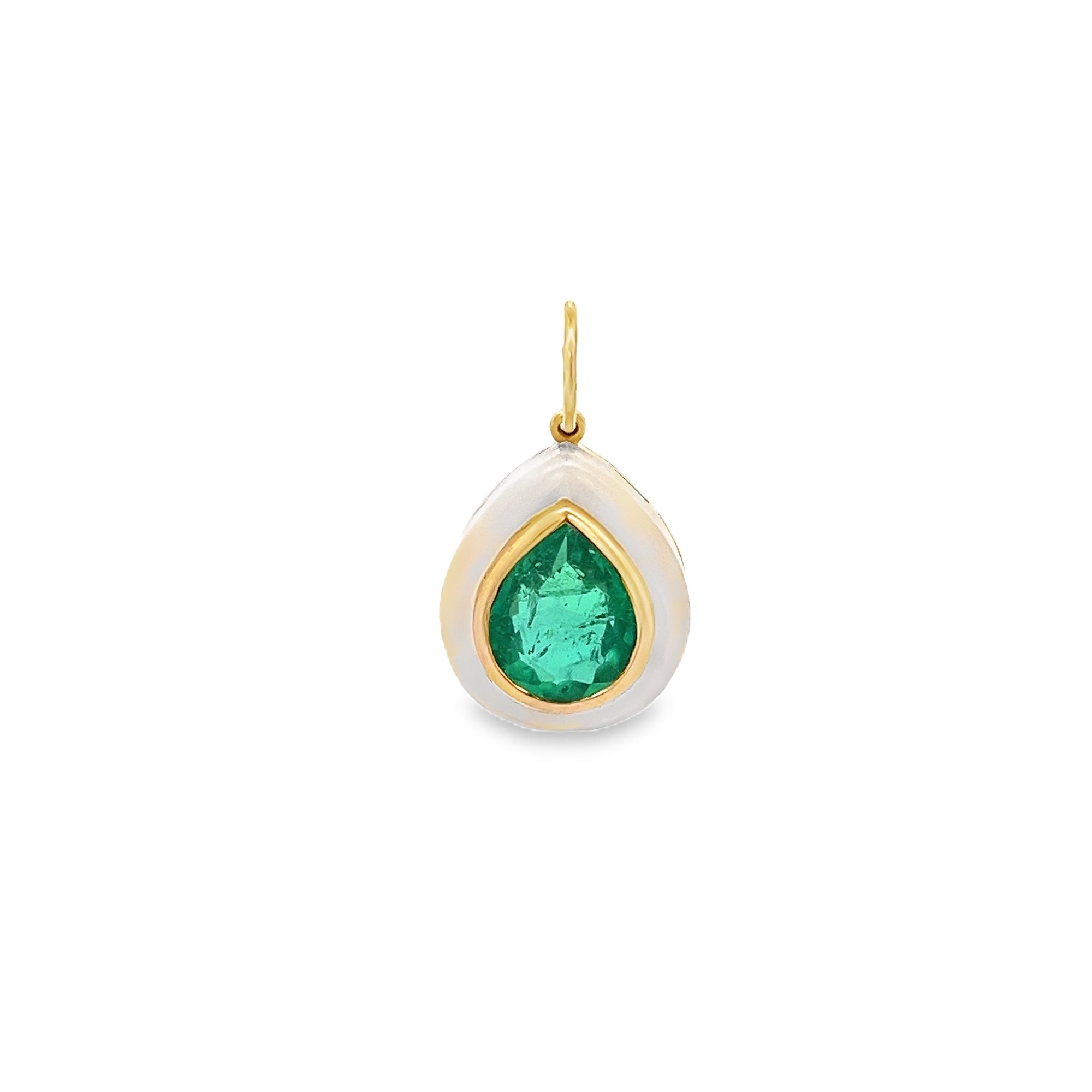 APATITE AND MOTHER OF PEARL DROP CHARM SET IN 14K YELLOW GOLD