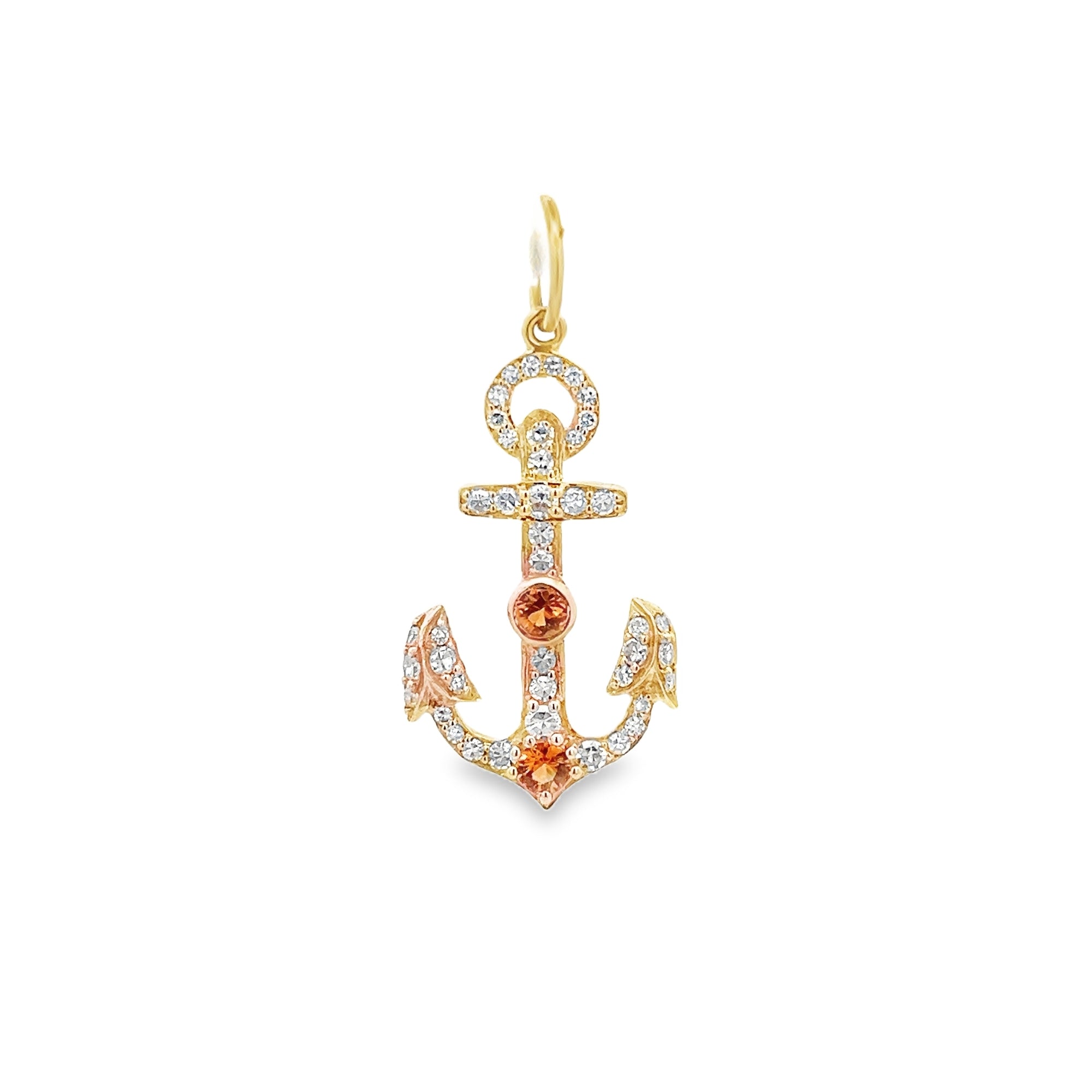 CITRINE AND DIAMOND PAVÉ ANCHOR CHARM SET IN 14K YELLOW GOLD