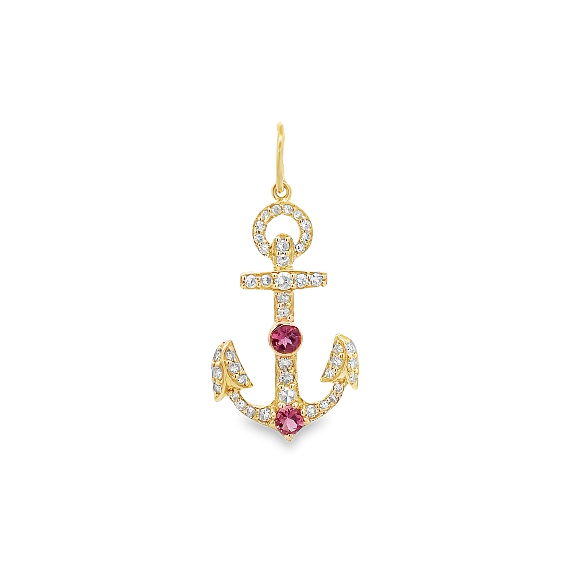 PINK SAPPHIRE AND DIAMOND PAVÉ ANCHOR CHARM SET IN 14K YELLOW GOLD