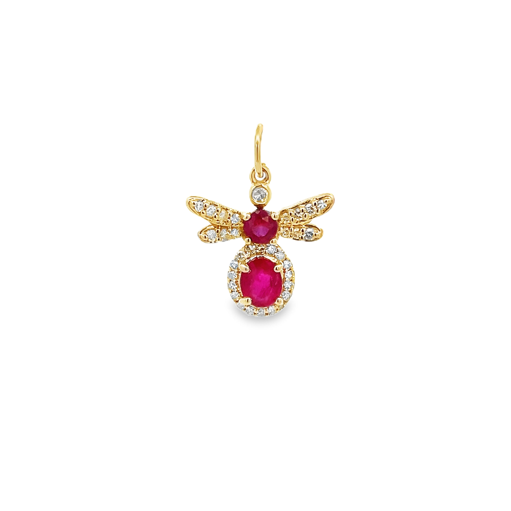 SMALL RUBY AND DIAMONDS BEE CHARM SET IN 14K YELLOW GOLD