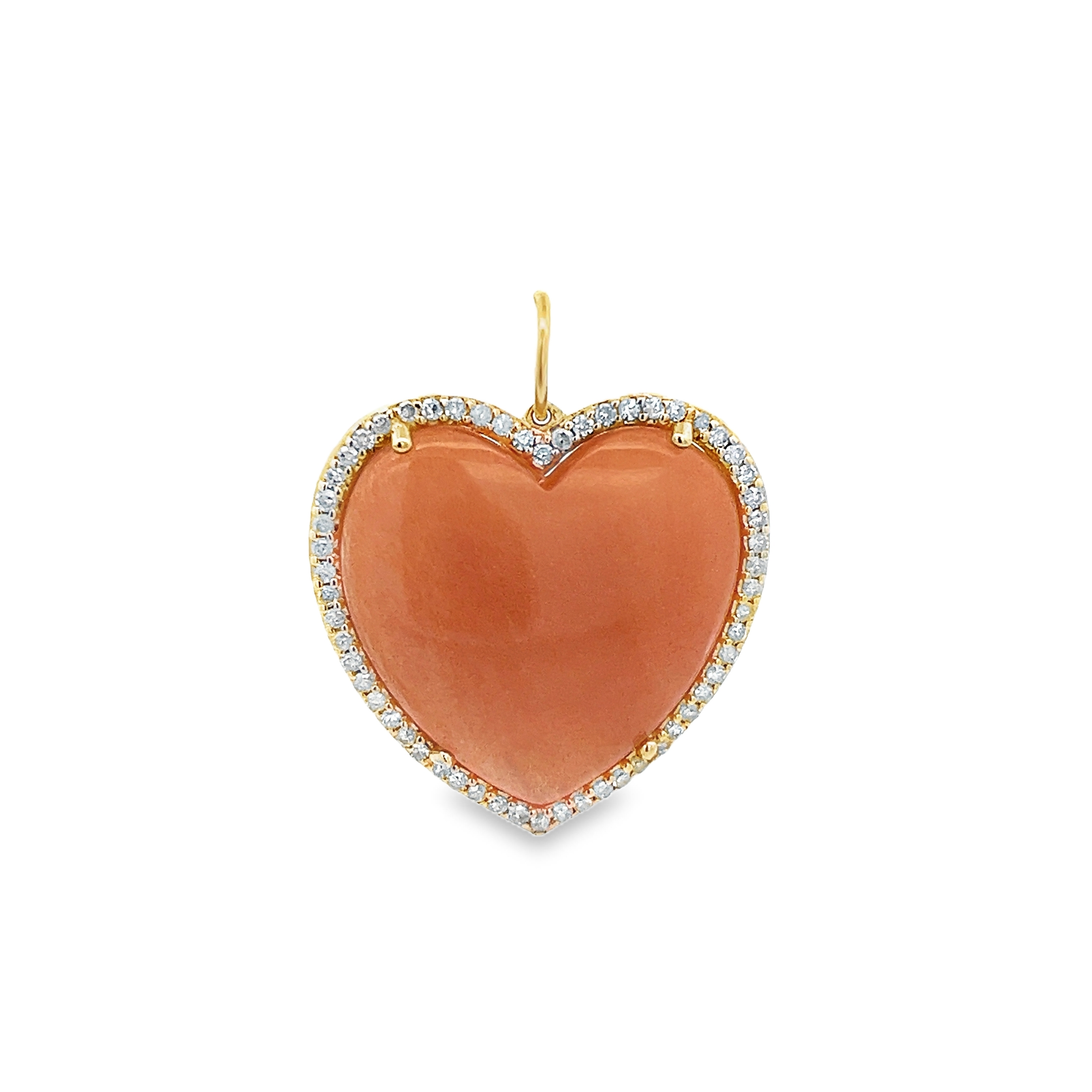 BIG QUARTZ HEART SURROUNDED BY DIAMOND HALO CHARM SET IN 14K YELLOW GOLD