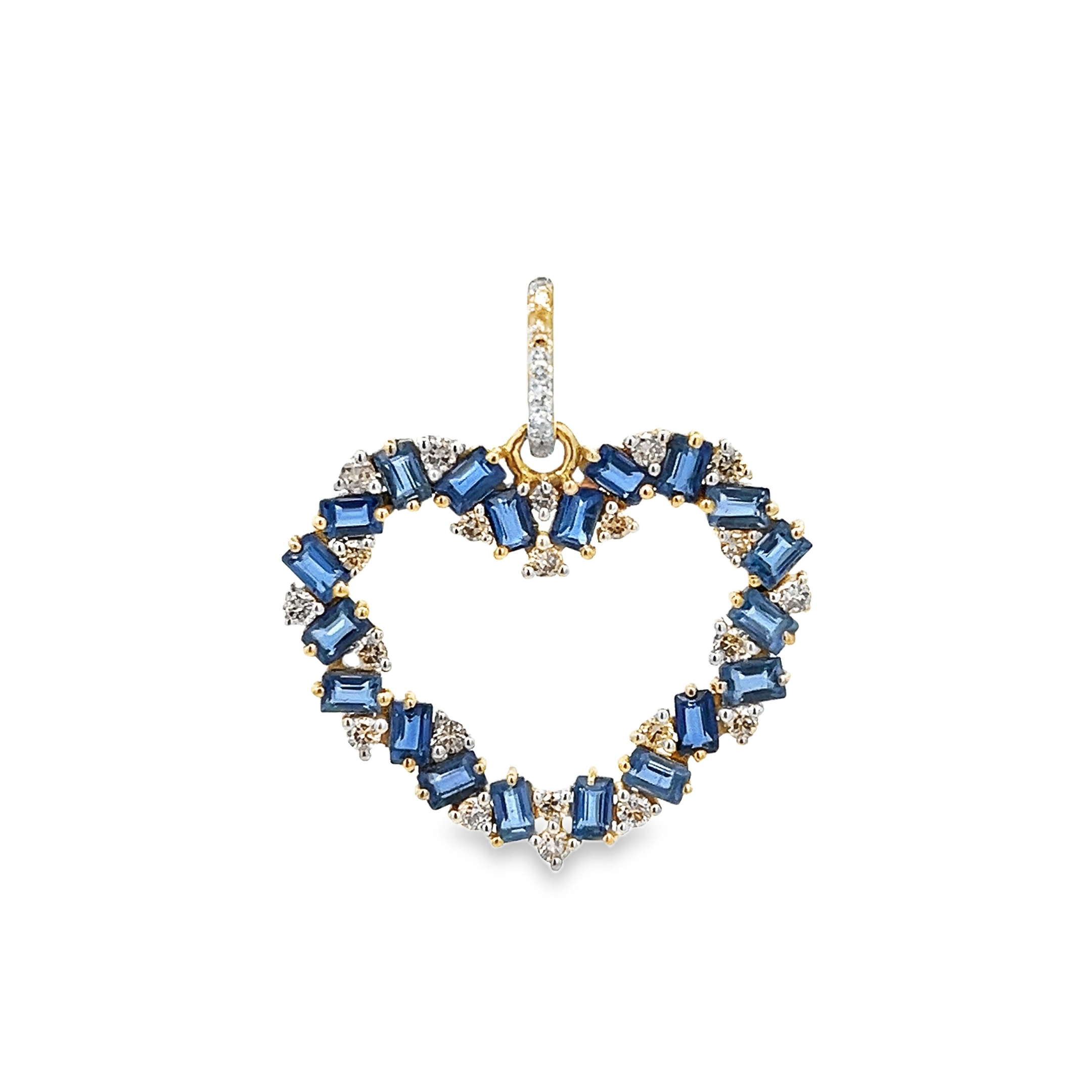 KYANITE AND DIAMOND OUTLINE HEART CHARM SET IN 14K YELLOW GOLD