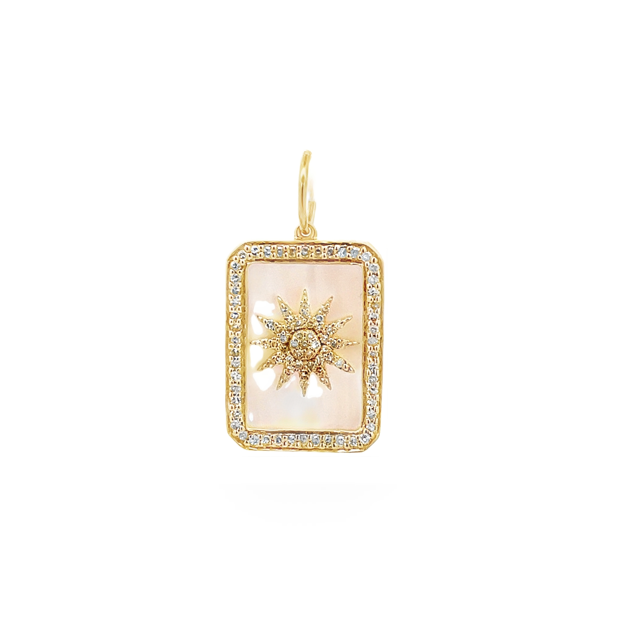 MOTHER OF PEARL TAG WITH DIAMOND STAR CHARM SET IN 14K YELLOW GOLD