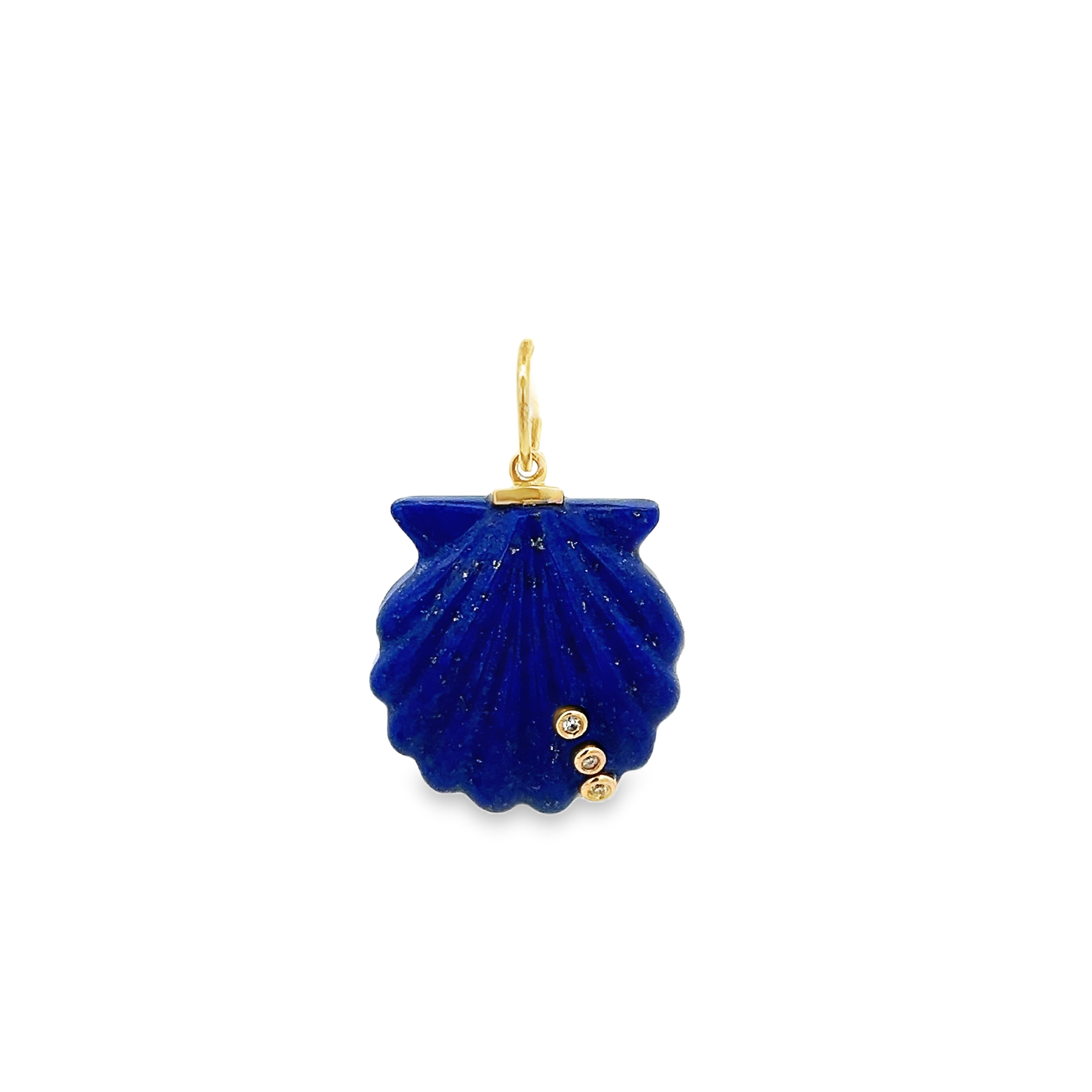 LAPIS LAZULI  SEASHELL WITH DIAMOND ACCENT CHARM SET IN 14K YELLOW GOLD